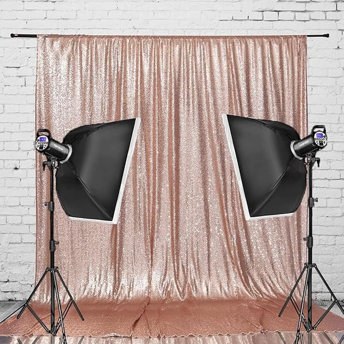 Juya Delight 6FT X 8FT Non-Transparent Sequin Photography Background Backdrop Curtain for Birthday Party Wedding Festival Ceremony (Rose Gold)