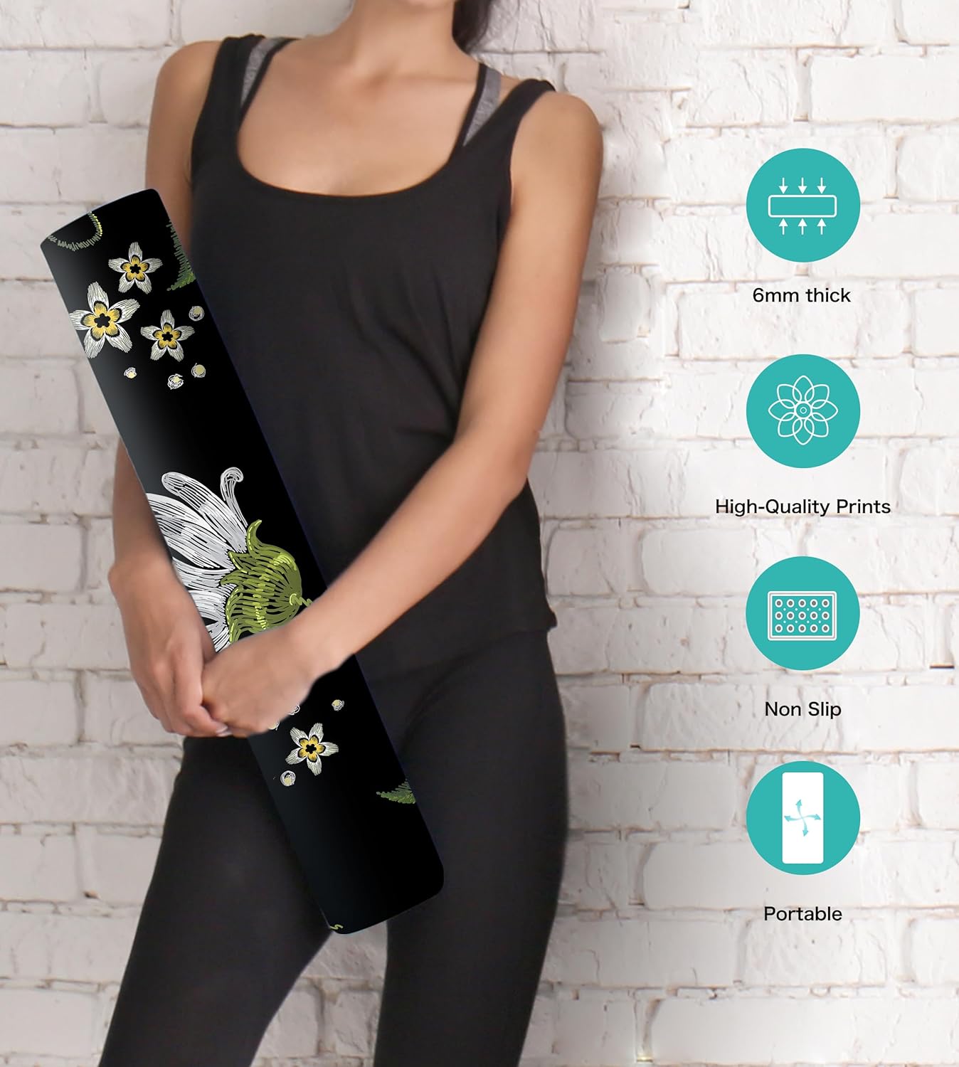 Non Slip Yoga Mat TPE Workout Mat for Men Women, Thick Workout Mat with Carrying Strap, Fitness Mats for Exercise, Yoga, Fitness, Pilates, Floor Workouts (72" x 24" x 6mm)