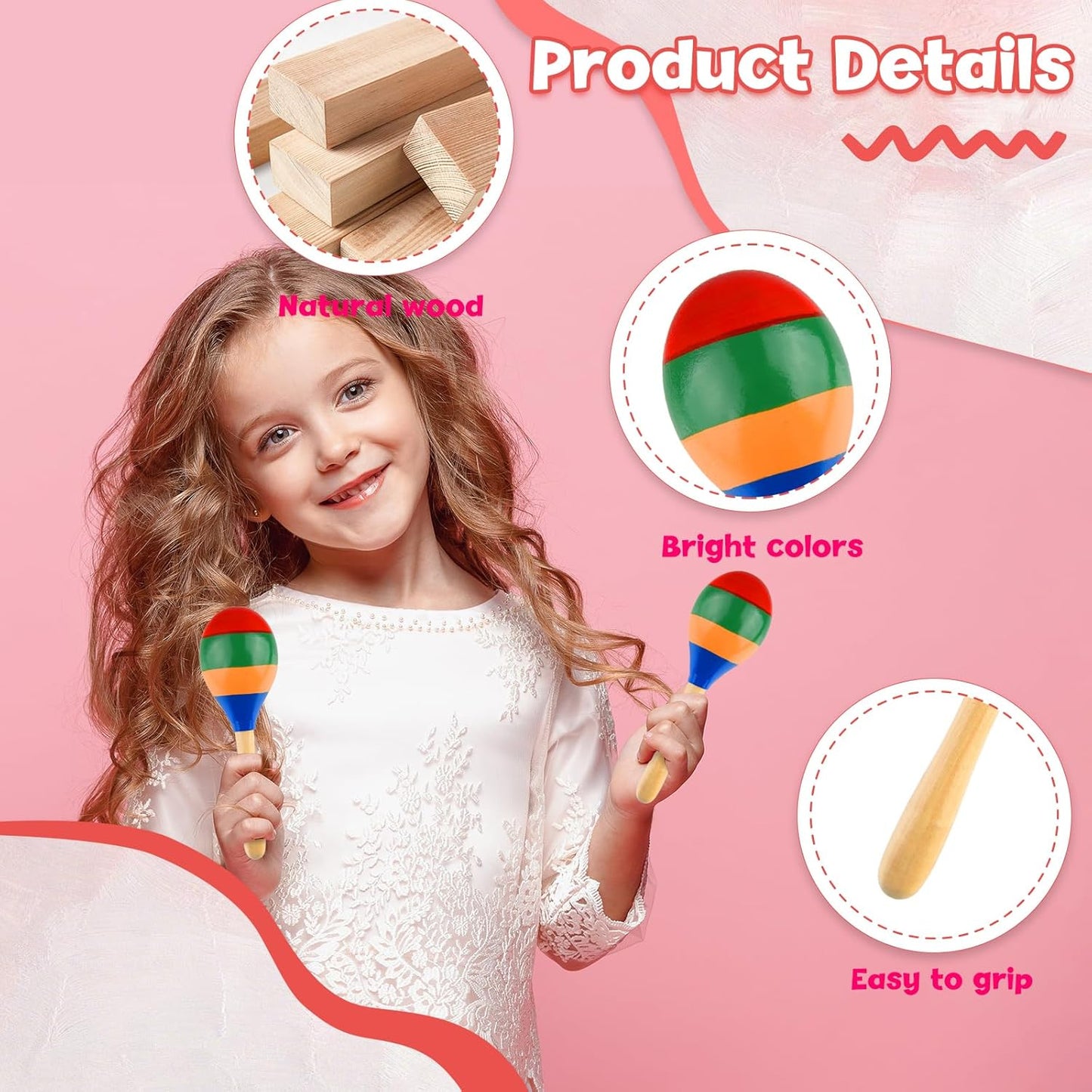 2 Pcs Maracas Hand Percussion Rattles, PLULON Colorful Wooden Maracas Rumba Shakers Rattle Latin Musical Instrument for Kids Adults Game Playing, Mexican Fiesta Cinco De Mayo Party Favors Supplies