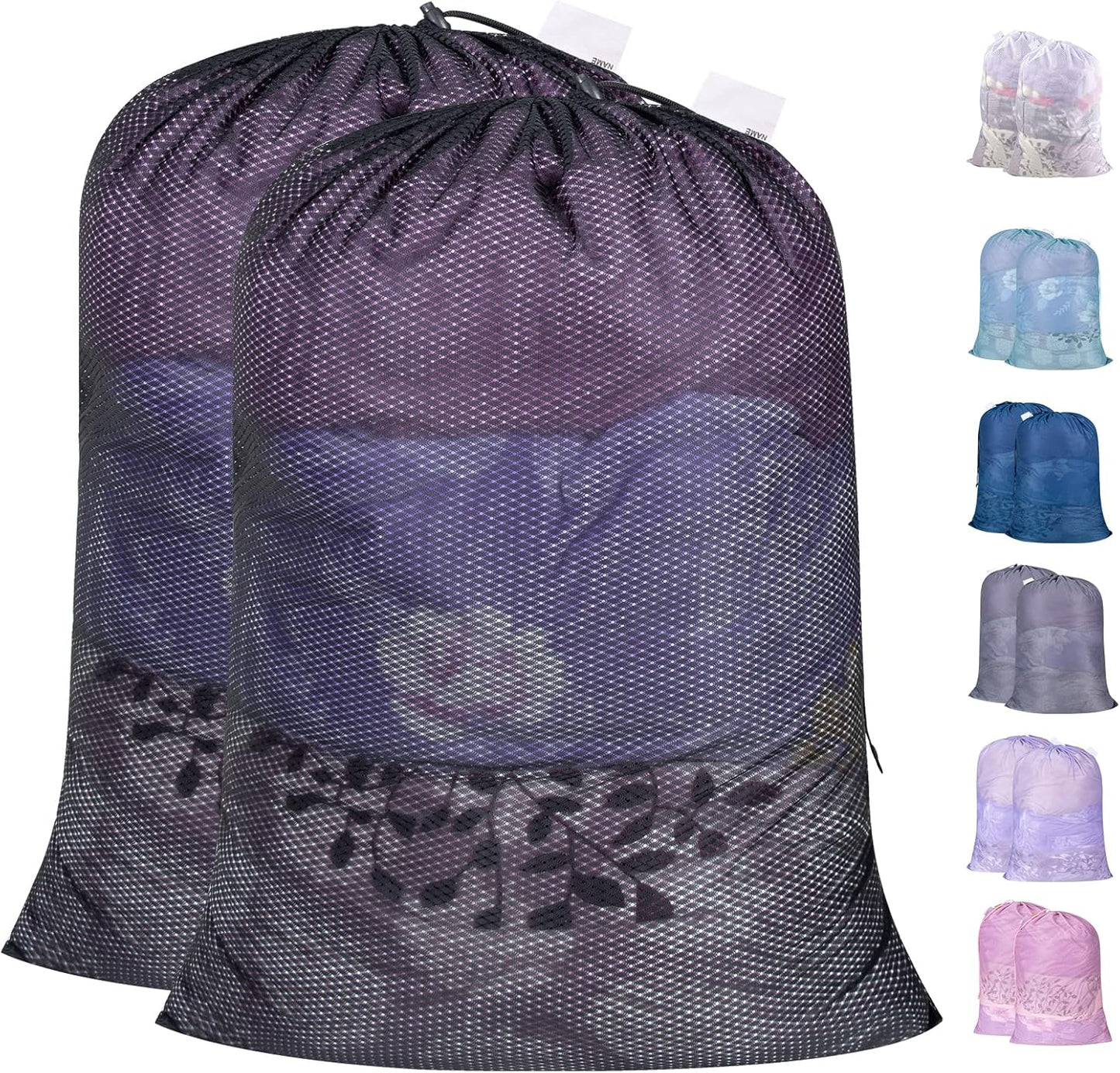 Polecasa Heavy Duty Extra Large Mesh Laundry Bags with ID Tag and Locking Drawstring Closure - 2 Pack, 30 x 36 inches - Laundry Hamper Liner, Washable Laundry Bag for Travel, Sports, Dorms (Black)