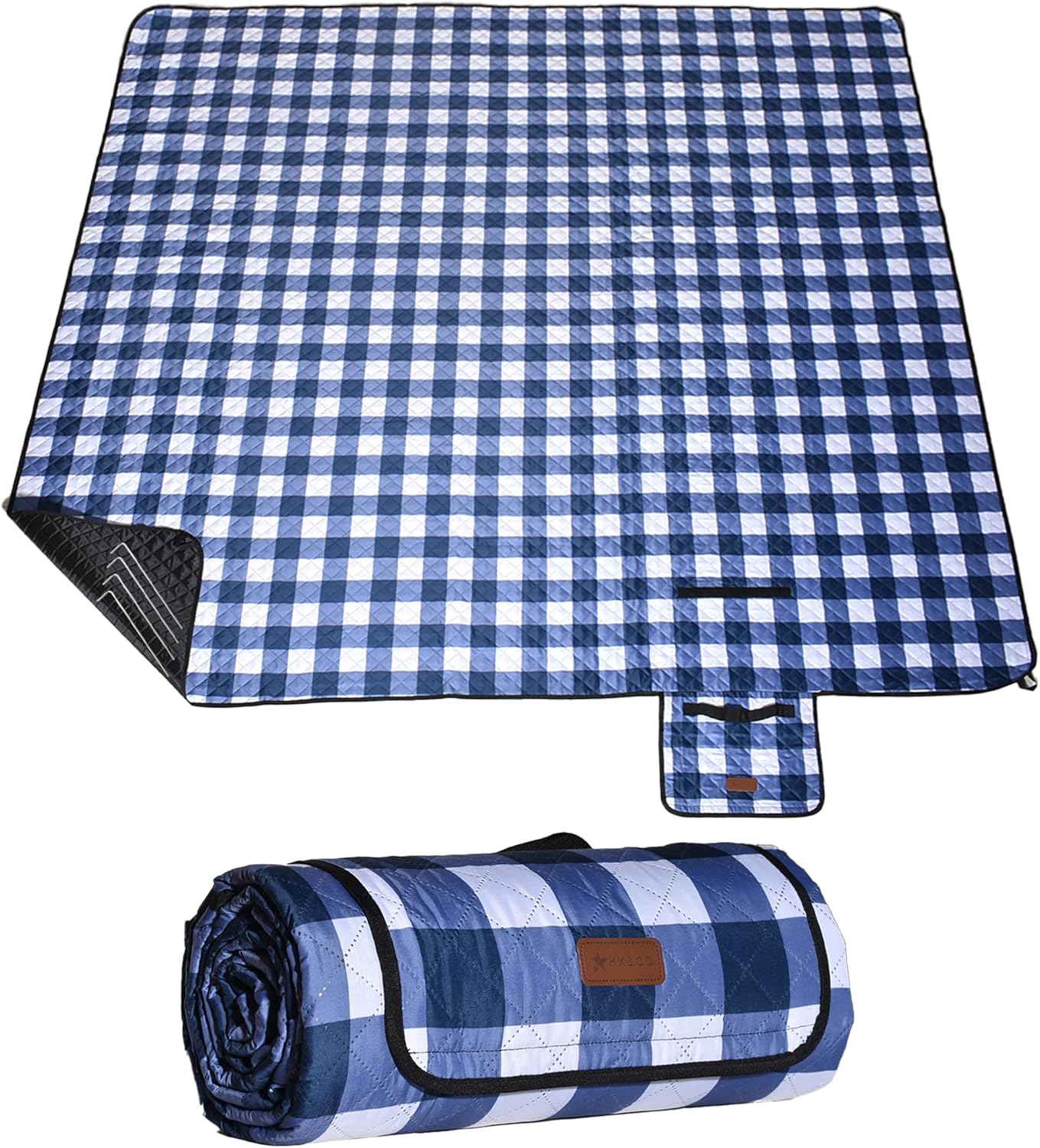 HX&OD Outdoor Picnic Blanket, Extra Large, 80''x60'' Waterproof Foldable Blankets Gingham Picnic Mat for Beach, Camping Grass Lawn Park Accessories Cute Couple Ideas Wedding (Blue, 80”x60”)