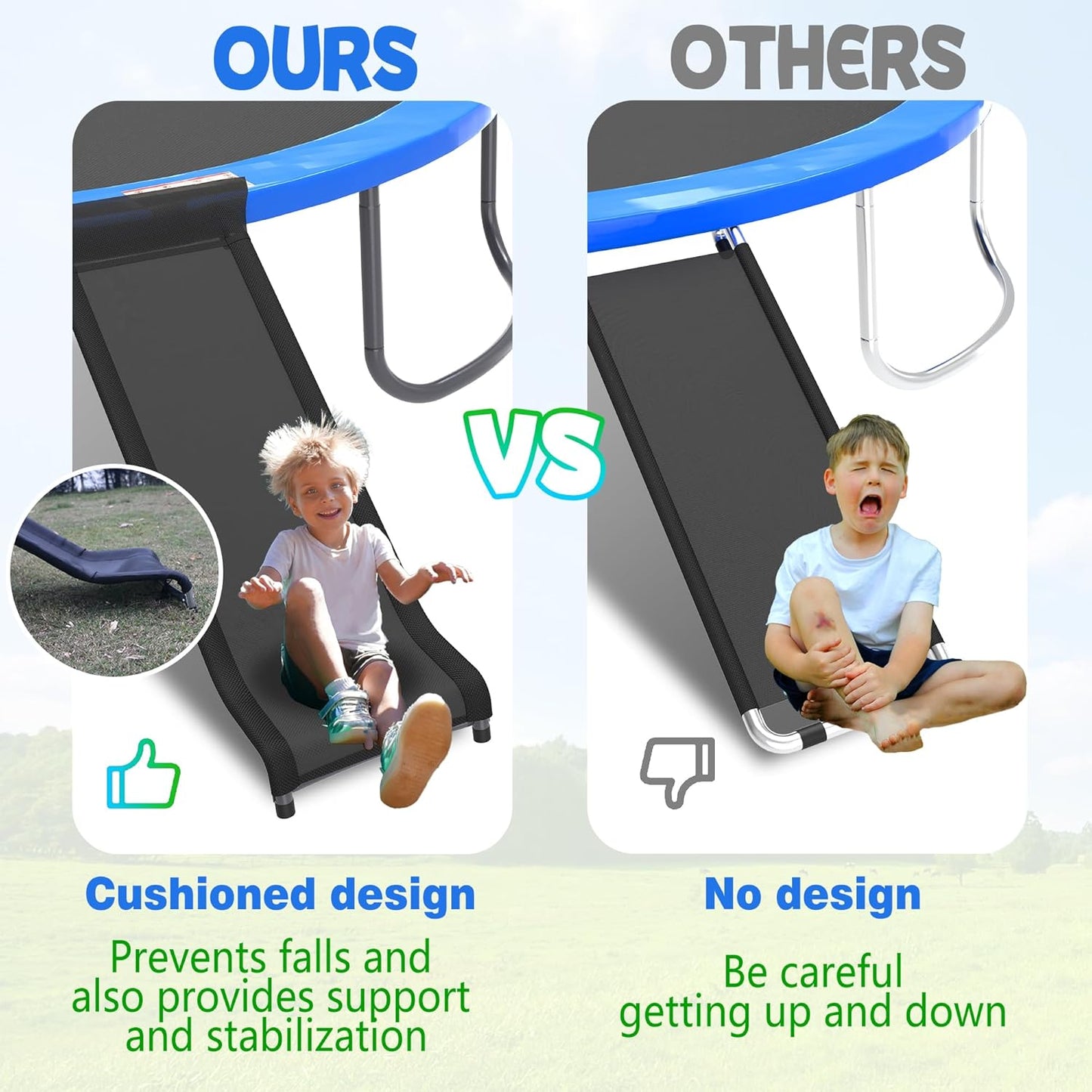 Trampoline Slide, 10FT 12FT 14FT 15FT 16FT Trampoline Universal Slides, Trampoline Accessories with Cushioning Effect, Suitable for Children to Climb Up and Slide Down, Safety Slider (Silver)