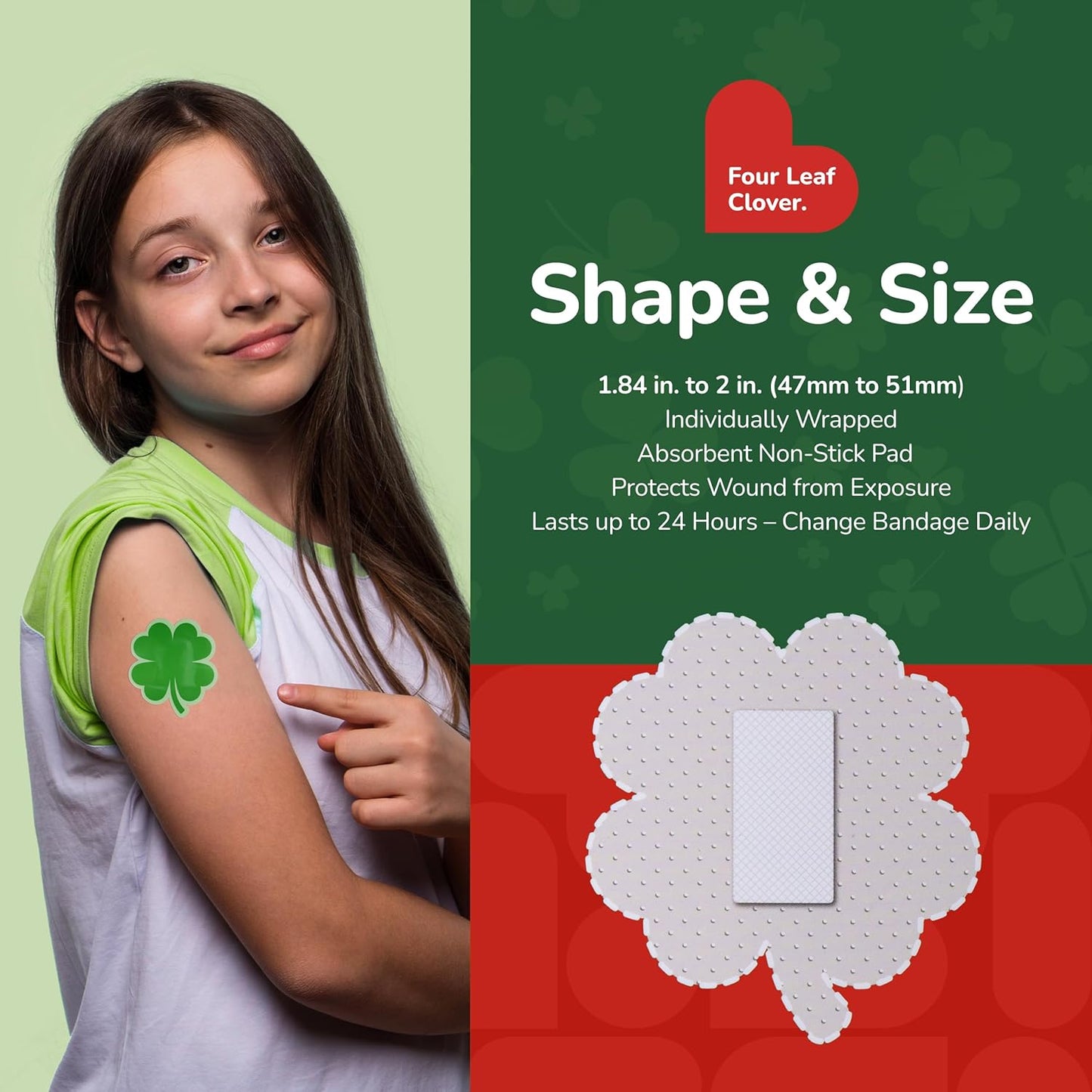 BioSwiss Bandages, 4 Leaf Clover Shaped Self Adhesive Bandage, Latex Free Wound Care, Fun First Aid Kit Supplies for Kids and Adults, 50 Count