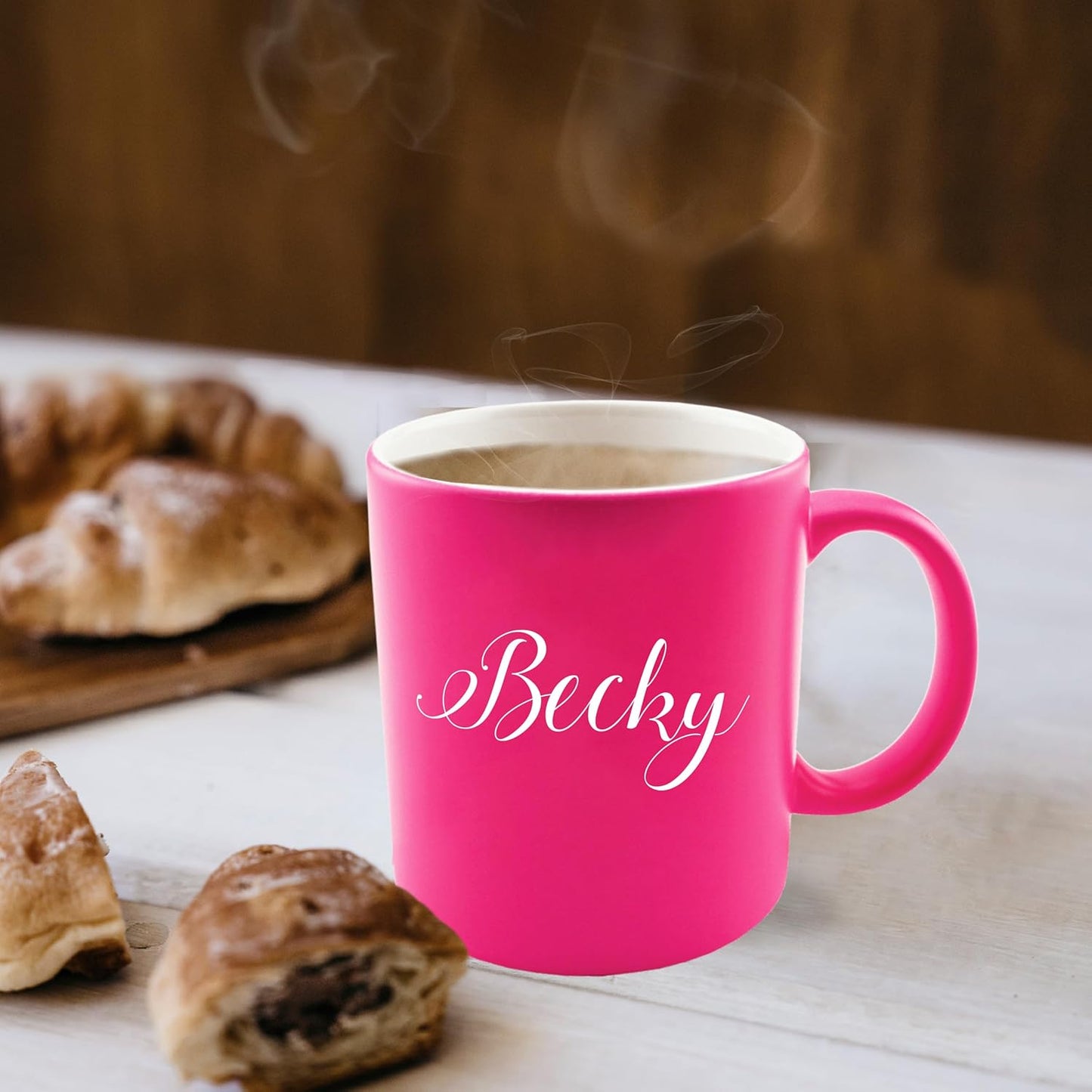 My Personal Memories Custom Monogrammed Coffee Latte Mug and Tea Cup - Personalized and Engraved (Pink)