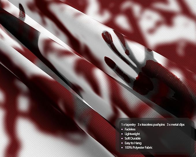 QGHOT Halloween Tapestry Wall Hanging, Scary Bloody Backdrop Horror Tapestry Blood Splatter Halloween Background Party Decorations for Bedroom College Dorm Wall Decor (59.1"x51.2")