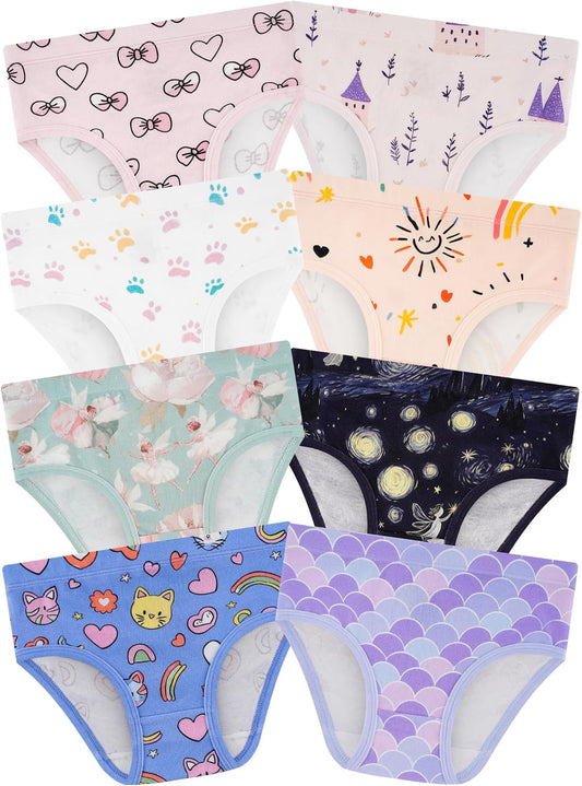 Girls' Underwear,Soft Cotton Tagless Panties for Toddlers' & Little Kids' Comfort,Breathable Briefs,8-Pack
