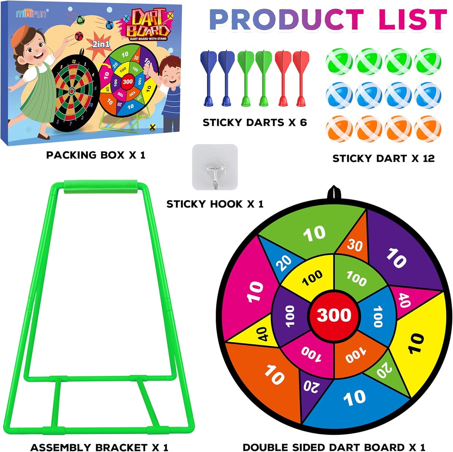 Large Dart Board for Kids, Kids Double-Sided Dart Board with Sticky Balls and Darts, Indoor/Outdoor Sport Fun Party Play Game Toys, Gifts for 3 4 5 6 7 8 9 10 11 12 Year Old Boys Girls