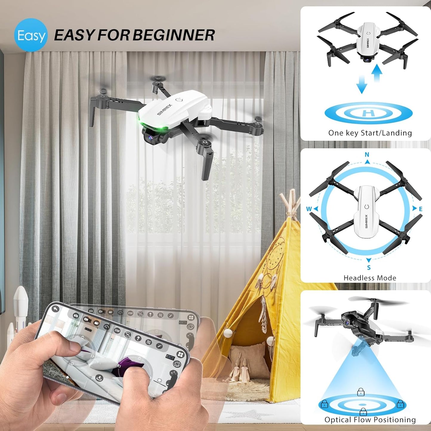 Drone With Camera 1080P for Kids And Adults, RC Quadcopter with Altitude Hold, Mini Drone With One Key Start, Waypoint Fly, Headless Mode, 3D Flip, 3 Speeds, Remote Control Drone for Beginners