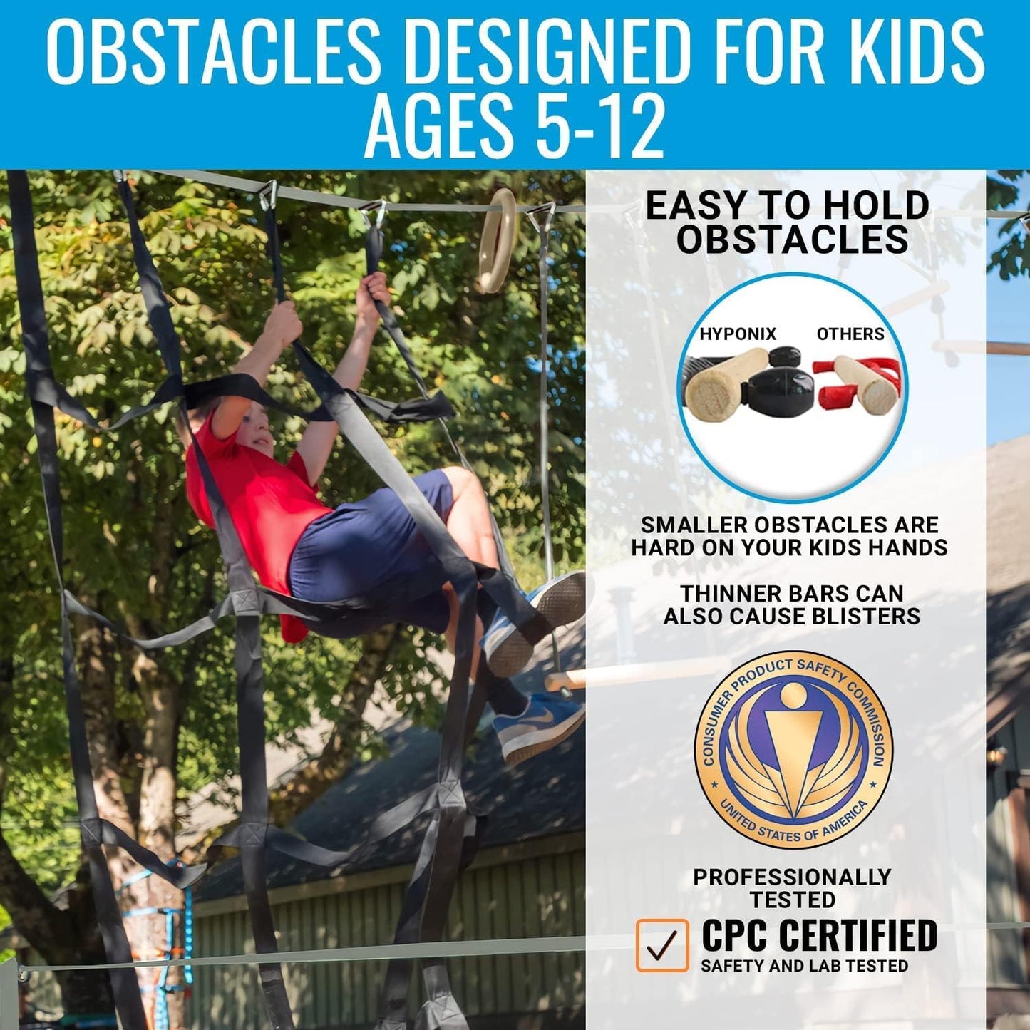 Ninja Warrior Obstacle Course for Kids – 2 x 50 ft Slacklines with 10 Weatherproof Obstacles – Monkey Net, Ratchet-Tight Technology, Supports Up to 880 lbs – Climbing & Swinging Equipment