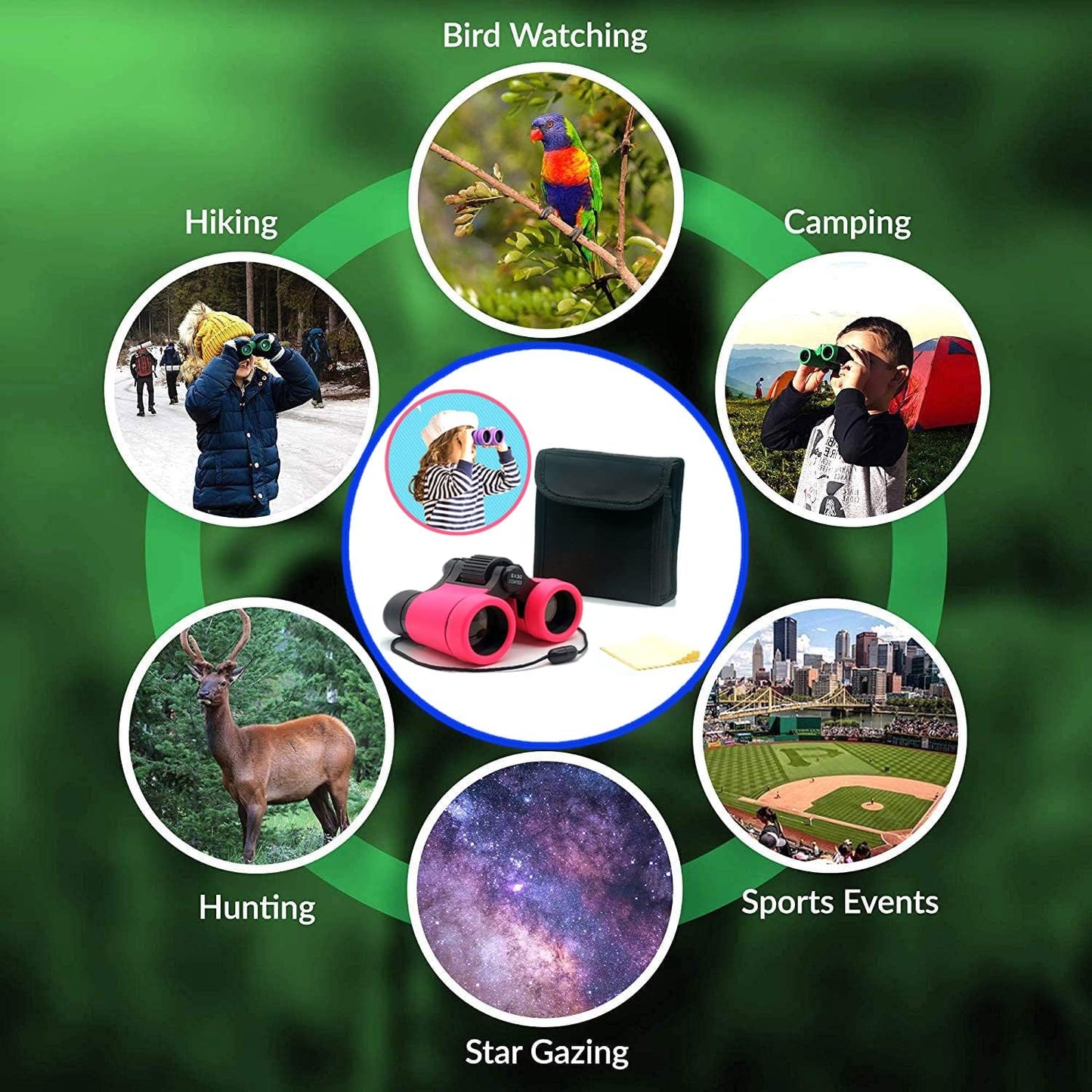 Kids Binoculars Best Gifts for 3-12 Years Boys Girls High-Resolution Optics Shockproof Mini Compact Binocuolar Toys Folding Small Telescope for Bird Watching Camping Outdoor Play