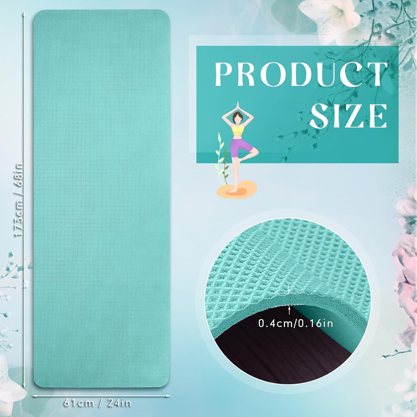 Timgle 24 Pack 68" x 24" Yoga Mat Bulk, 4mm Thick Extra Long Sports Mat Anti Slip Tear Resistant Yoga Exercise Set for Fitness Stretching Home Workout Gym and Studio