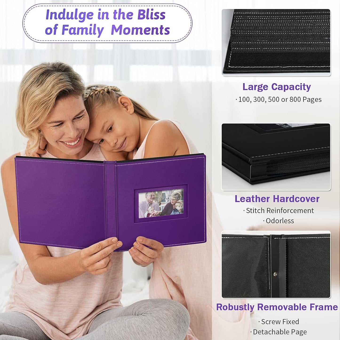 Popotop Photo Album 4x6 500 Pockets with Leather Hardcover Cover, Large Photo Album Binder Book with 50Pcs Pages for Family Travel Wedding Baby Gifts