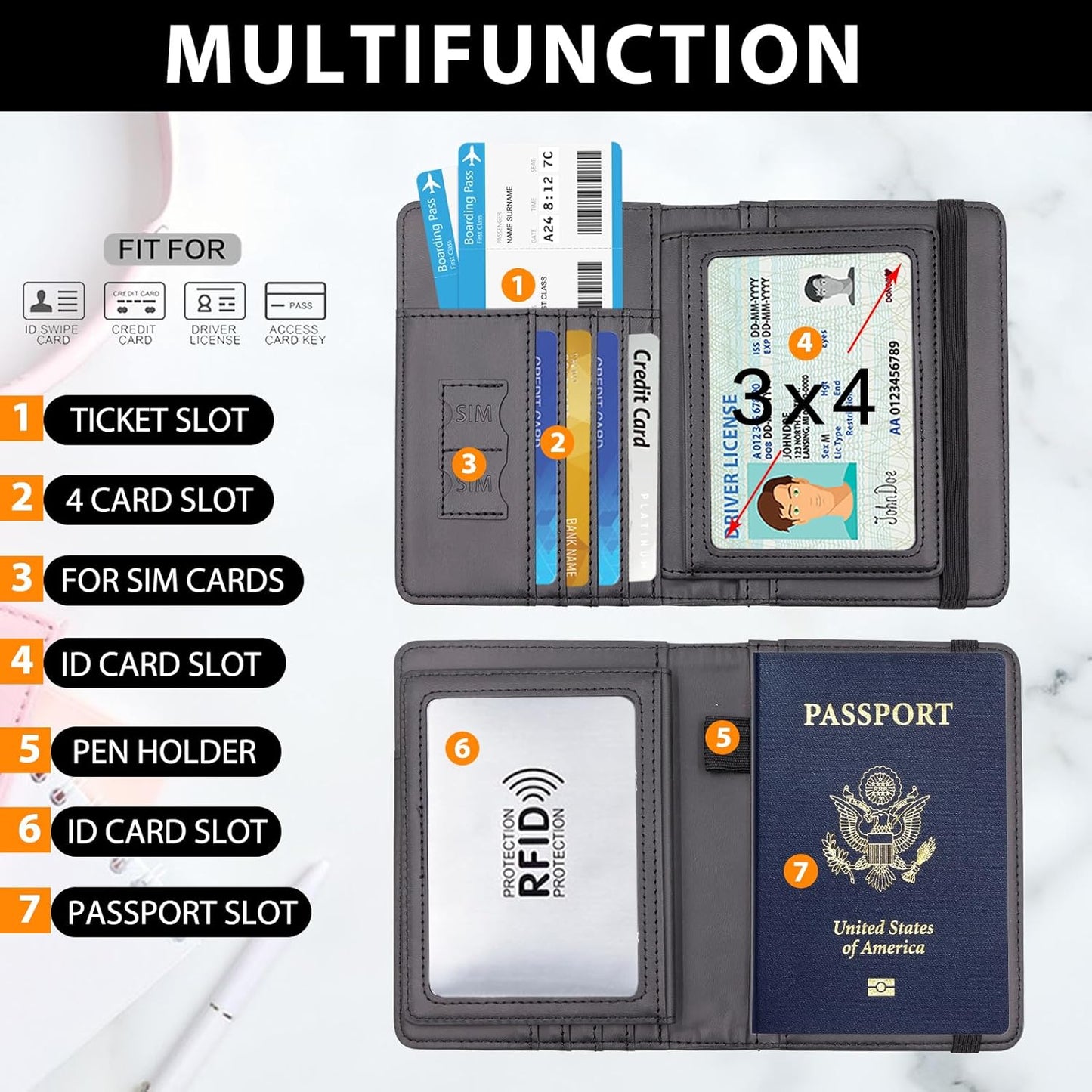 Melsbrinna Rfid Passport Holder for Travel women/Men, Cute Passport Wallet Rfid Blocking Card Slots, Rfid Passport Cover/CaseTravel Wallet, Passport Book Holder (1, Black3)