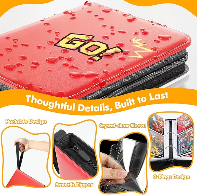 480-Card Binder – 4-Pocket Trading & Gaming Card Album with 60 Removable Sleeves, Portable PU Leather Zipper Case with Handle, Fits MTG & Sports Cards – Gift for Collectors