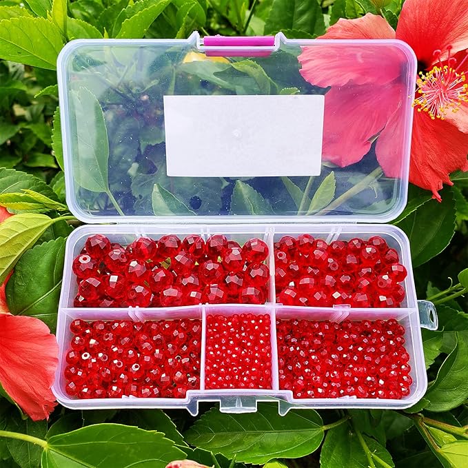 2-10mm Briolette Rondelle 810pcs Red Crystal Glass Beads Faceted Shape Crystal Spacer Beads for Bracelet Necklace Decorative Hand Jewelry Making (2/4/6/8/10mm Red)