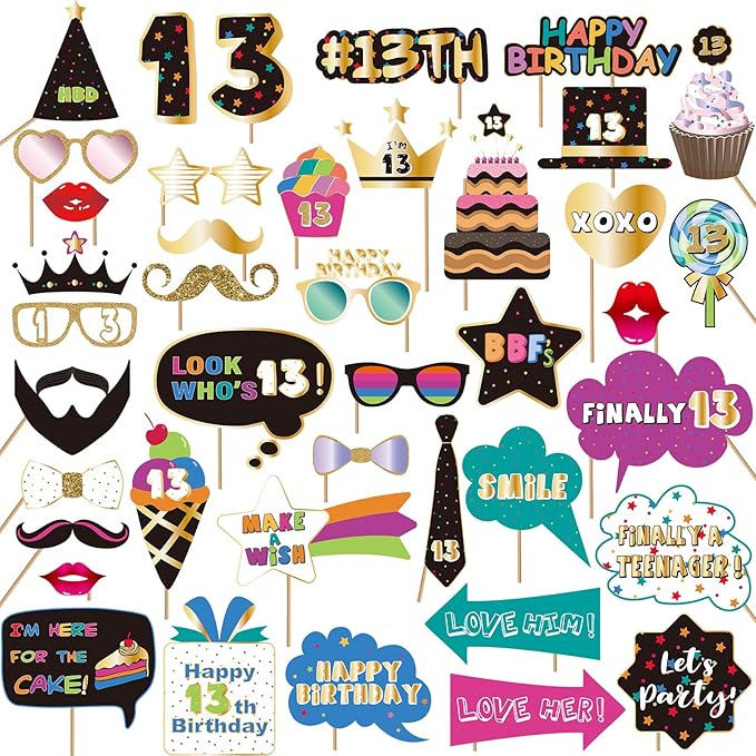 BRT Bearingshui 13th Photo Booth Props - Birthday Party Accessories, Signs & Decorations