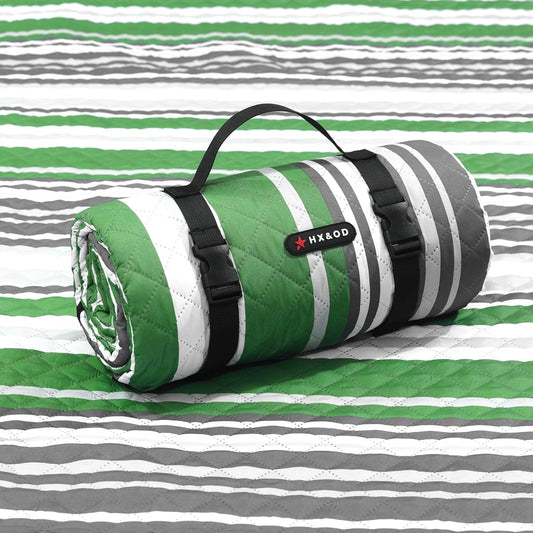 HX&OD Large Picnic Blanket Outdoor 80”x60” Waterproof Picnic Mat Foldable 3-Layer Camping Blanket Portable with Carry Strap Park Blanket for Grass(Green)