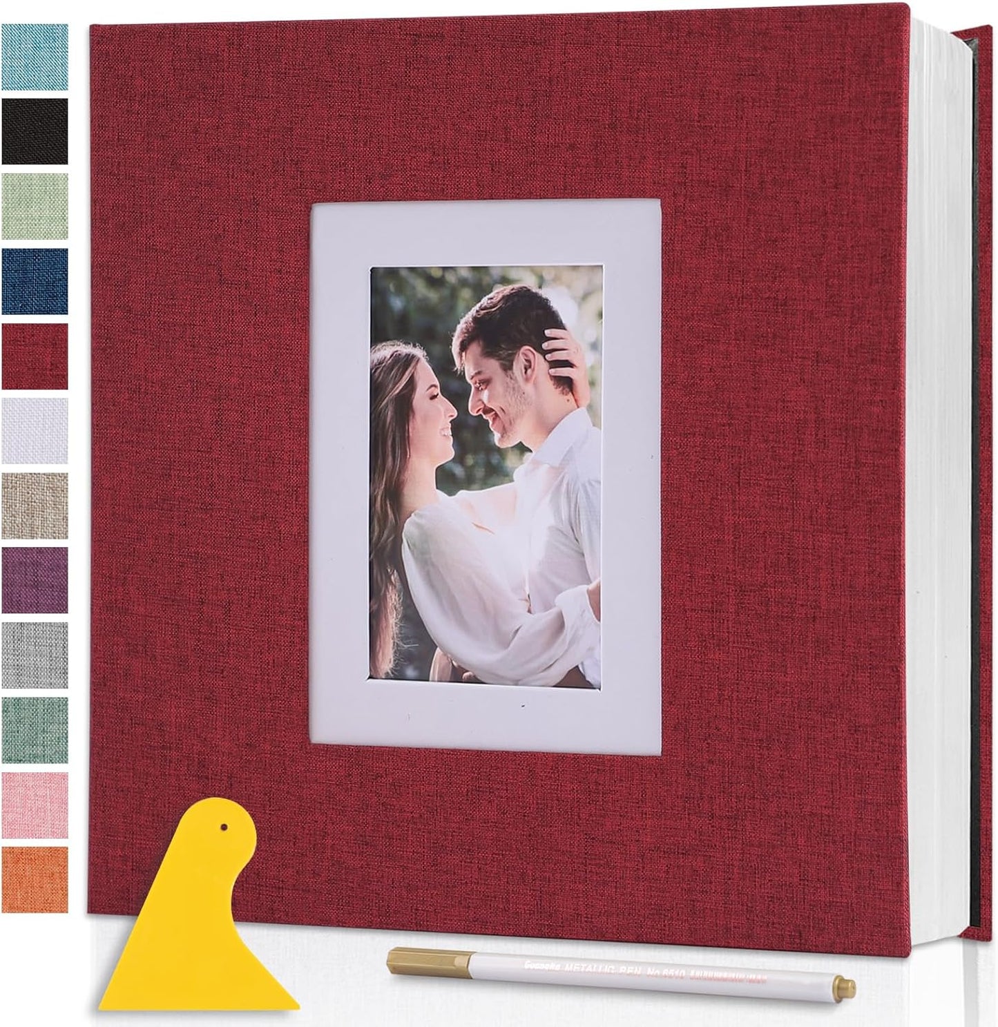 Photo Album Self Adhesive Pages Scrapbook Large Magnetic Photo Albums with Sticky Pages Scrapbooks for Wedding Baby for 4x6 5x7 8x10 Picture Photo Books 13.2x12.8 Red 40 Pages