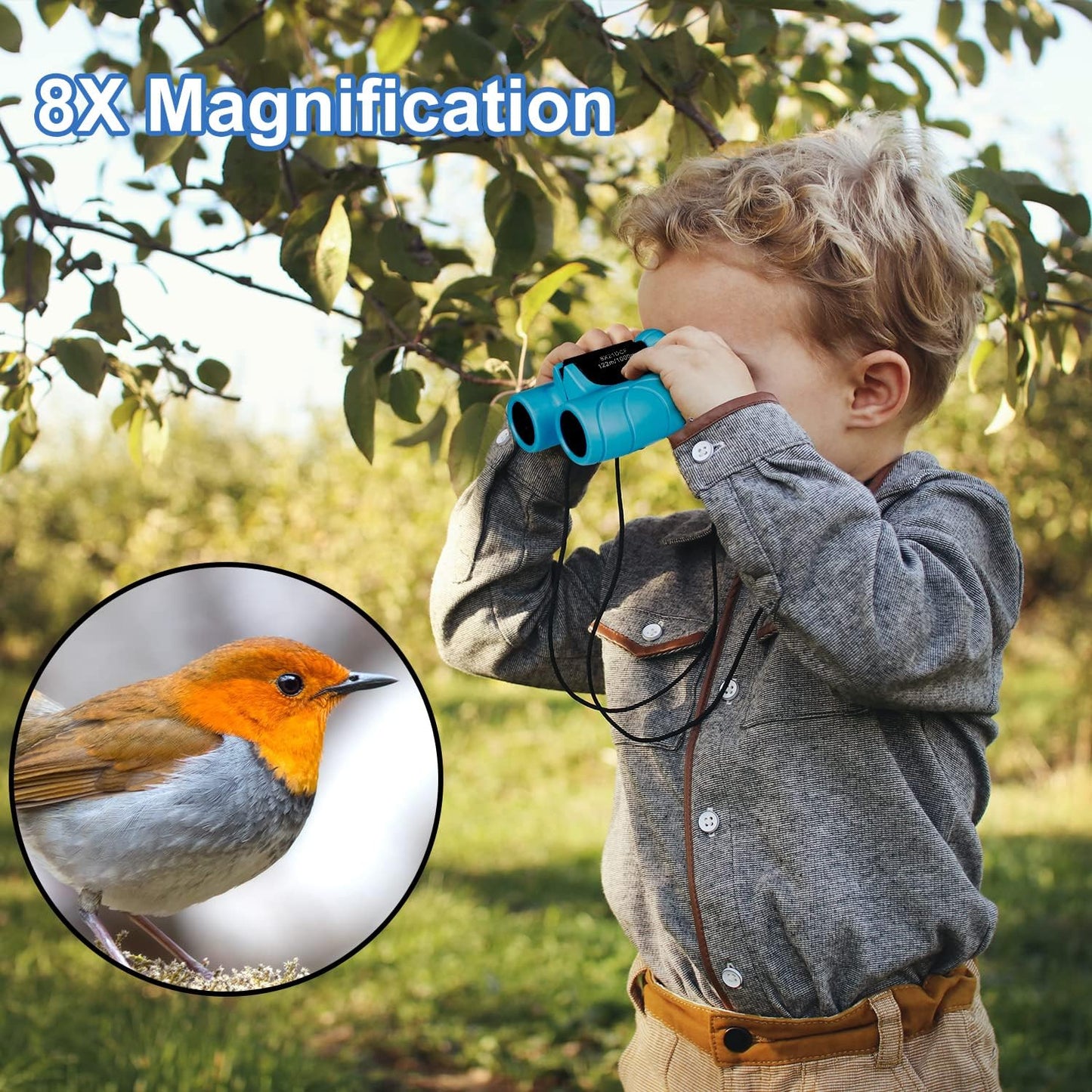 Binoculars for Kids 8x21, Gift for 3-12 Years Boys & Girls, Compact Kids Binoculars High-Resolution Shockproof Mini Binoculars for Bird Watching, Hiking, Camping, Travel Blue 302