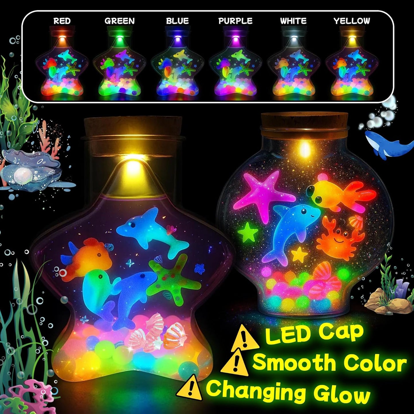 LED Night Light Up, Magic Water Fairy Craft Kit for Kid, Glow-in-The-Dark Magic Gel Water Pets Squishy Kit, Aqua DIY Elf with 18 Molds,100ml Gels, 5000ml Bucket Birthday Gift Make Your Own Sea World