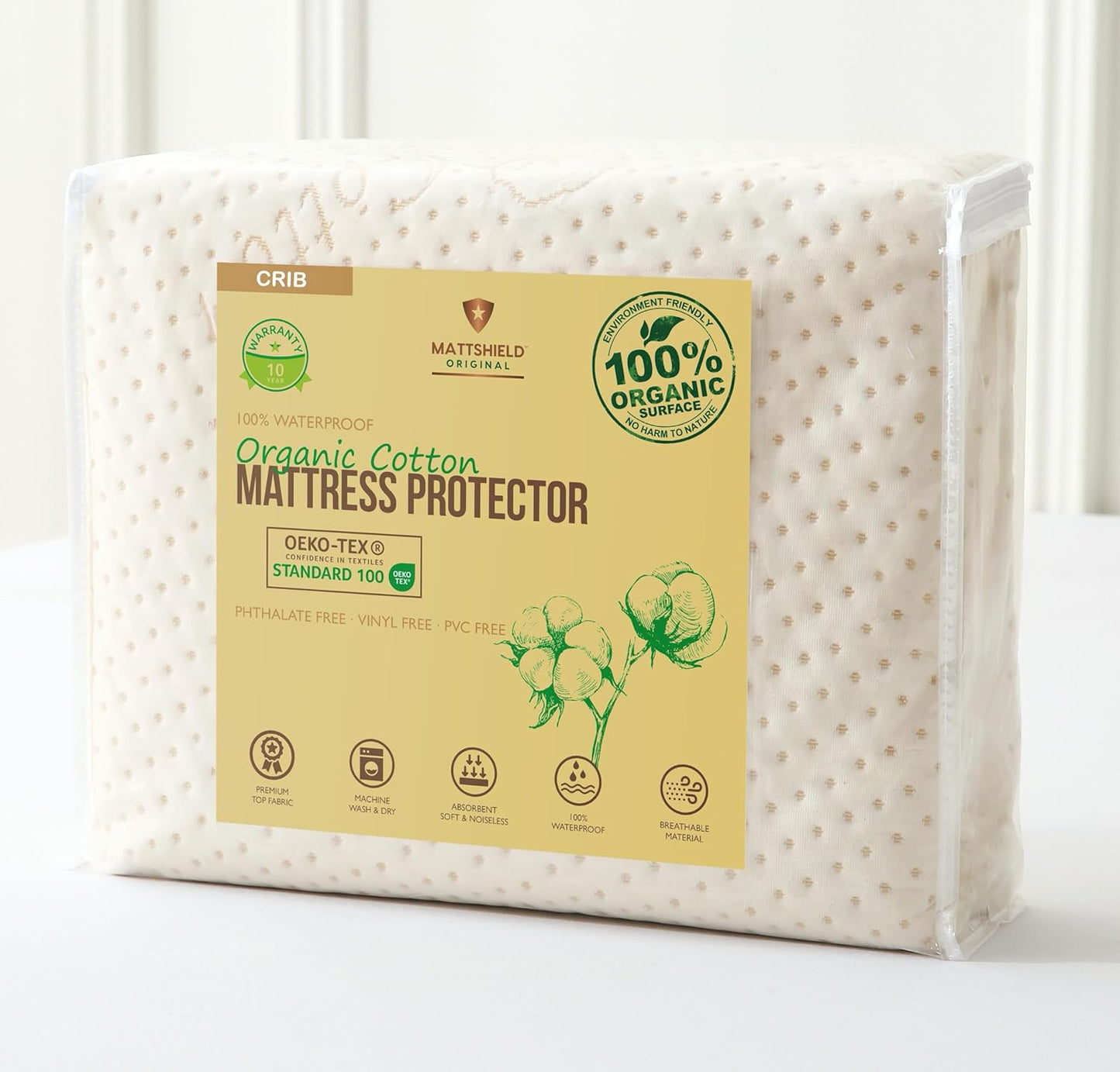Luxury Organic Mattress Protector Pad Crib - Certified Organic Cotton, Waterproof Skin-Friendly Breathable Mattress Cover - Premium 380 GSM Comfort - Jersey Cotton Skirt