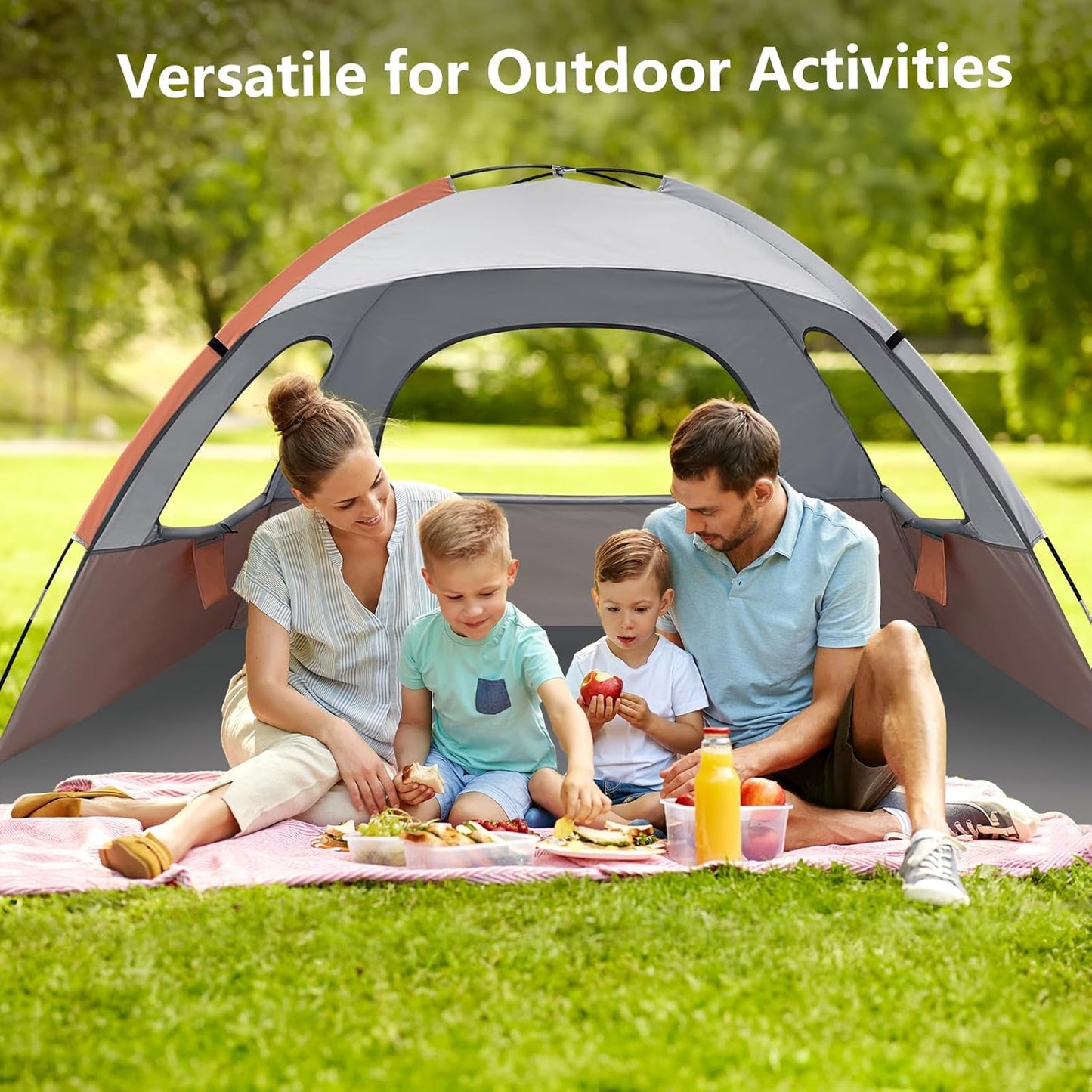 NXONE Beach Tent Sun Shade Shelter for 3/4/6 Person Person with UV Protection, Extended Floor, 3 Mesh Roll Up Windows & 8.0/8.5mm Fiberglass Rods丨Carry Bag Included