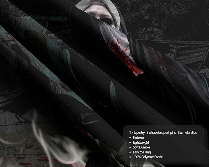 QGHOT Halloween Tapestry, Gothic Horror Movie Tapestry Wall Hanging Spooky Halloween Backdrop Creepy Scary Nun Haunted House Wall Decor for Bloody Party Decorations (59.1"x51.2")