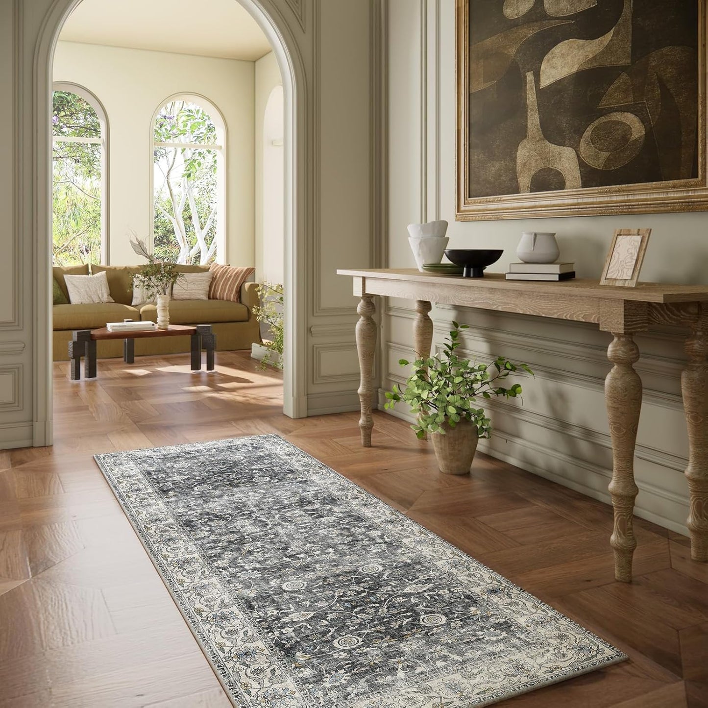 Runner Rug Washable Kitchen Runner: 2'6"x8' Hallway Runner Rugs Stain Resistant Non Slip Low Pile Soft Boho Carpet Runners for Hallways Bedroom Entryway Indoor Beside Bathroom Laundry Room