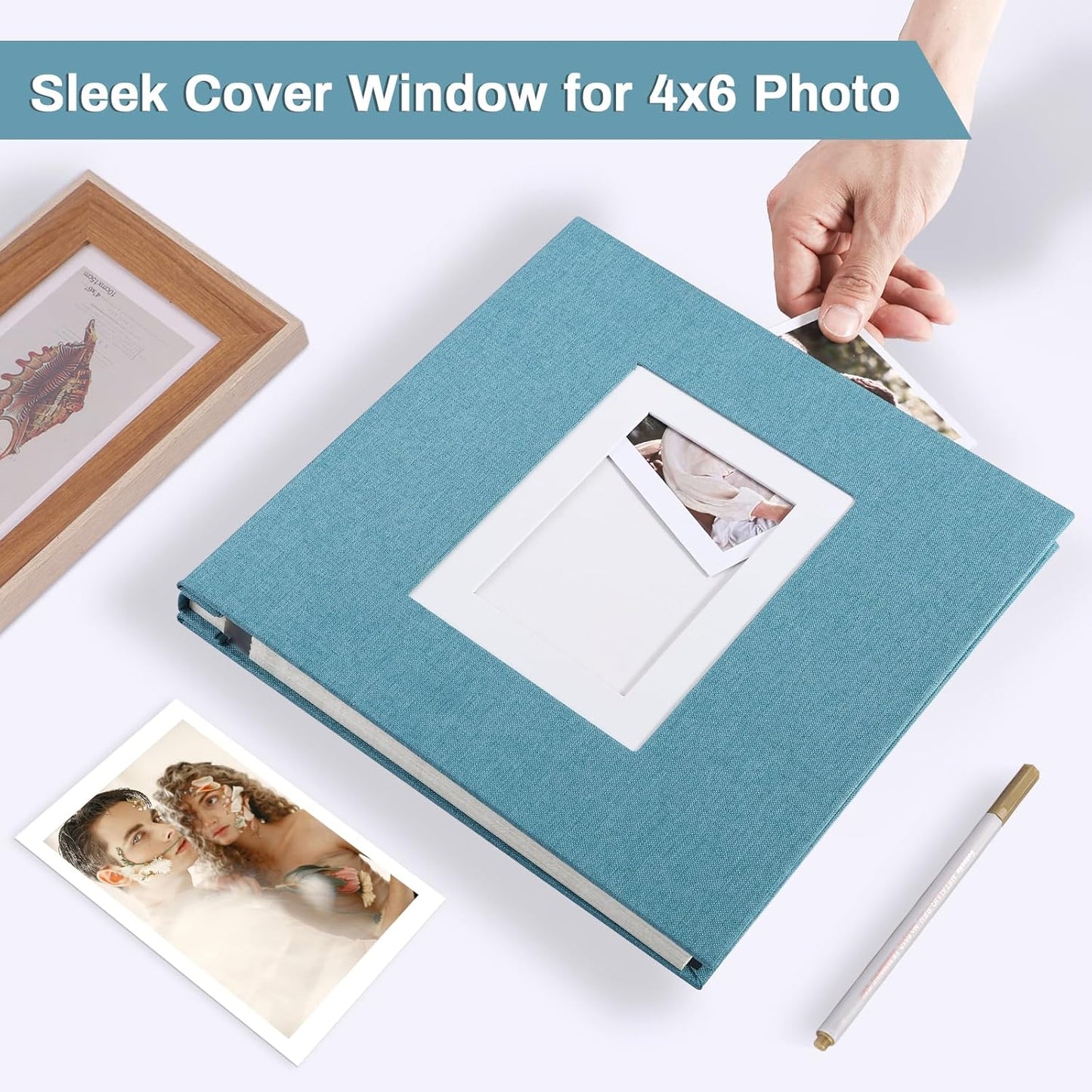Photo Album Self Adhesive Pages Scrapbook Large Magnetic Photo Albums with Sticky Pages Scrapbooks for Wedding Baby for 4x6 5x7 8x10 Picture Photo Books 13.2x12.8 LightBlue 40 Pages