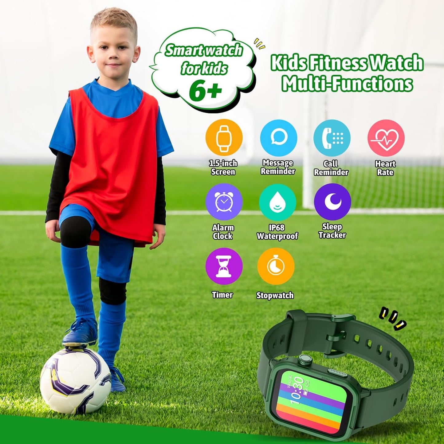 Smart Watch for Kids No Phone Needed, Tempered Glass Fitness Tracker Boy Teens with 19 Sport Modes, Pedometer, Sleep Monitor, Kids Watch Birthday Gifts Toy Gift for Girls Boys 6-16 (Green)