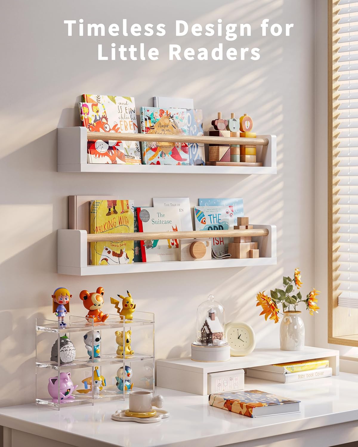 Nursery Book Shelves - 4 Pack, Wall Book Shelves for Bedroom, Kids, Play Room, Nursery Decor