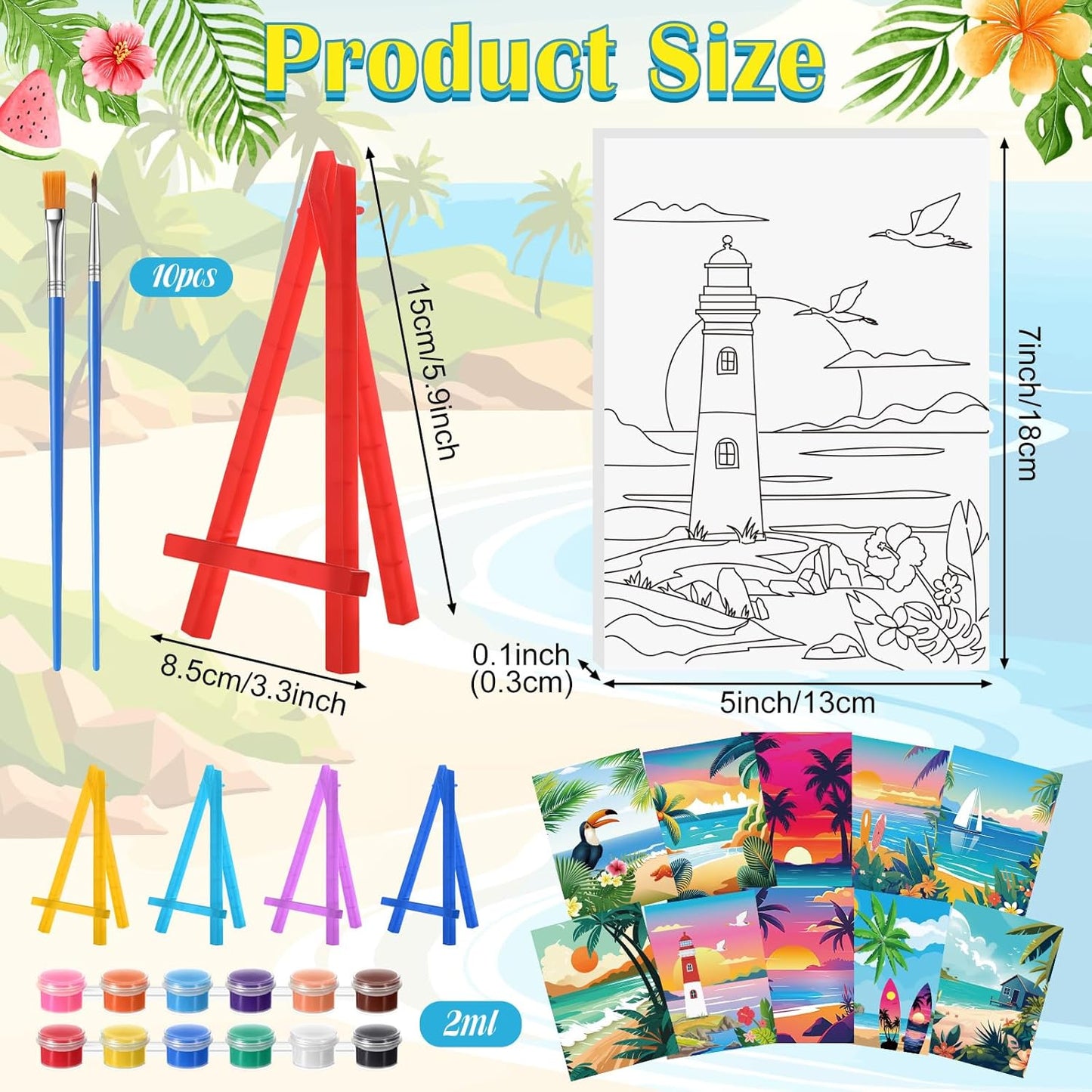Blosssound 10 Set Pre Printed Canvas Pre Drawn Canvas Painting with Easel Kits 5" x 7" Outline Painting Panels for Beginners, DIY Craft Project, Party Favor, Home Decors(Landscape)