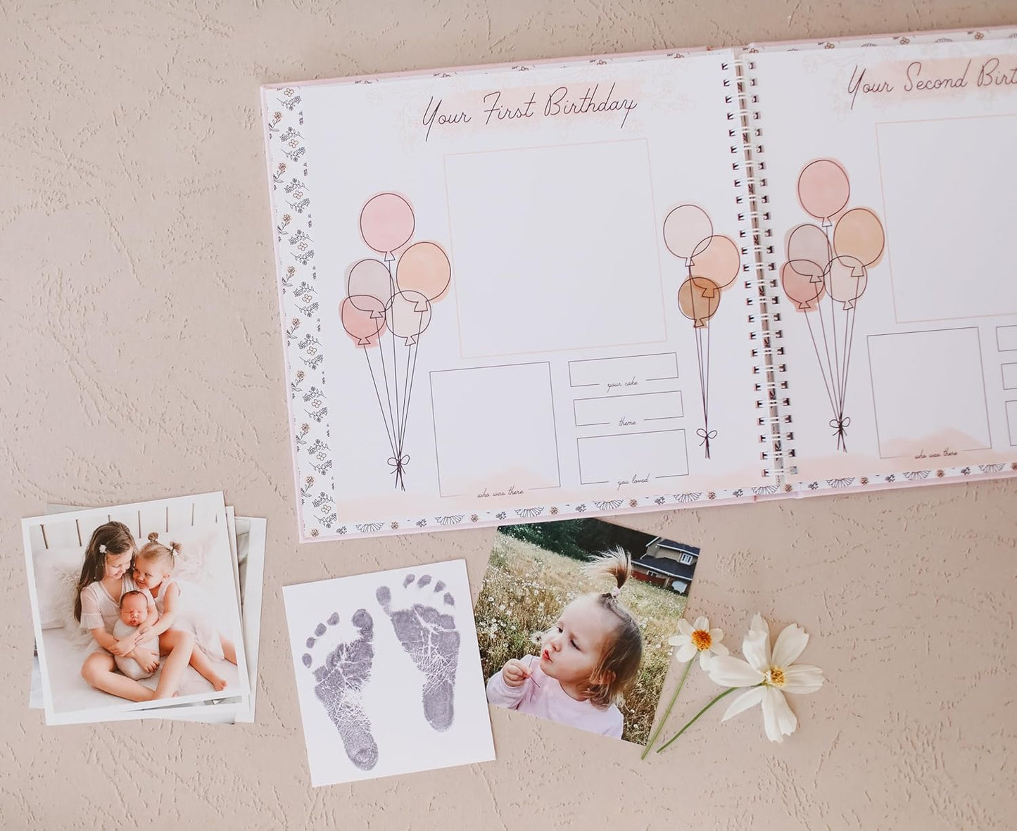 Lucy Darling Baby Memory Book – Wildflower Meadow | Floral Baby Girl First Year Journal & Photo Album | Luxury Keepsake Book for Milestones & Memories | Elegant Gift