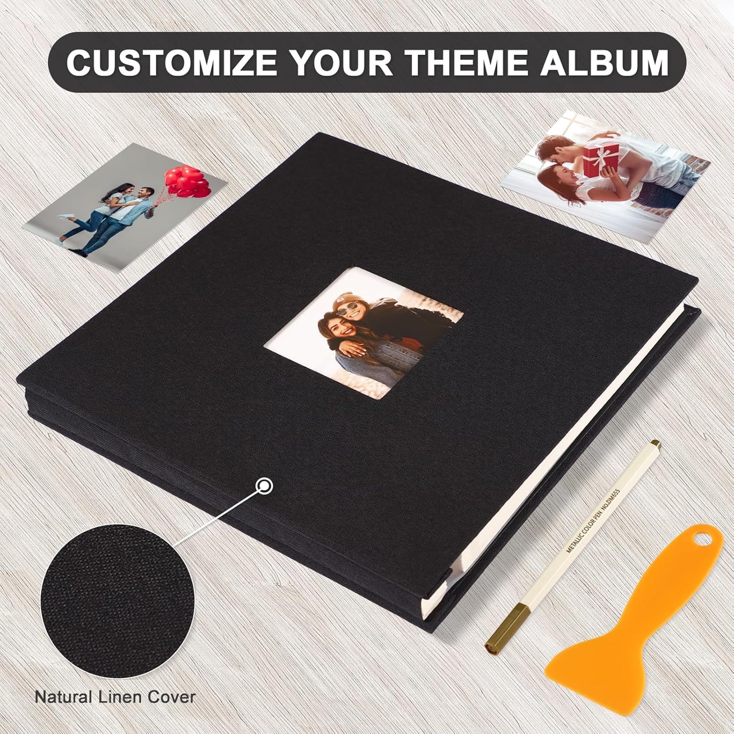 Photo Album Self Adhesive Pages Scrapbook Magnetic Photo Albums for 4x6 5x7 8x10 Pictures Sticky Pages Books for Baby Family Wedding 11x10.6 Black 60 Pages