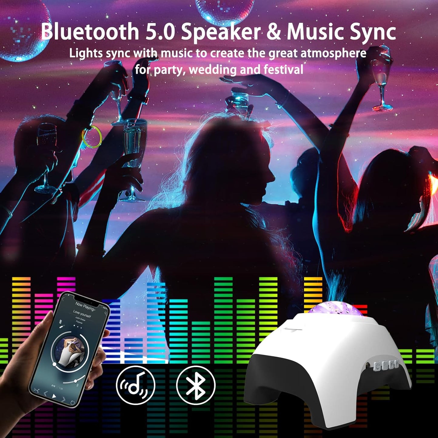 Star Projector, AIRIVO Galaxy Projector Northern Lights, Aurora Projector & Music Speaker & White Noise, Night Light Projector for Kids Adults, for Bedroom, Room Decor, Party, Ceiling(White)