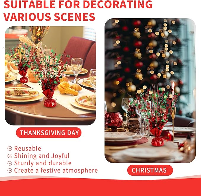 6 Pack Star Table Centerpieces for Party, Birthday Table Decorations for Kids Adults, Party Centerpieces for Tables for Wedding Baby Shower Graduation Holiday Event (Red Green)