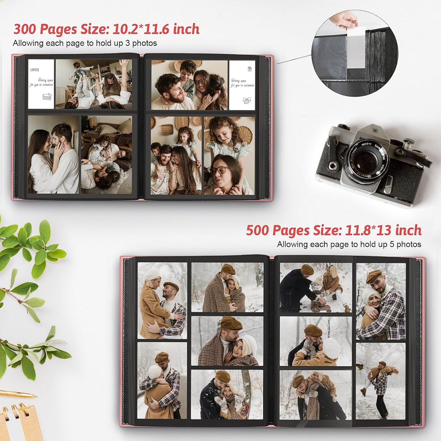Popotop Photo Album 4x6 500 Pockets with Leather Hardcover Cover, Large Photo Album Binder Book with 50Pcs Pages for Family Travel Wedding Baby Gifts