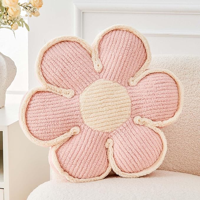 Flower Pillow, Soft Flower Decorative Throw Pillow, Cute Daisy Flower Shaped Seating Floor Cushion Room Décor Plush Pillows for Sofa Couch Bed (13.7 Inch, Light Pink)