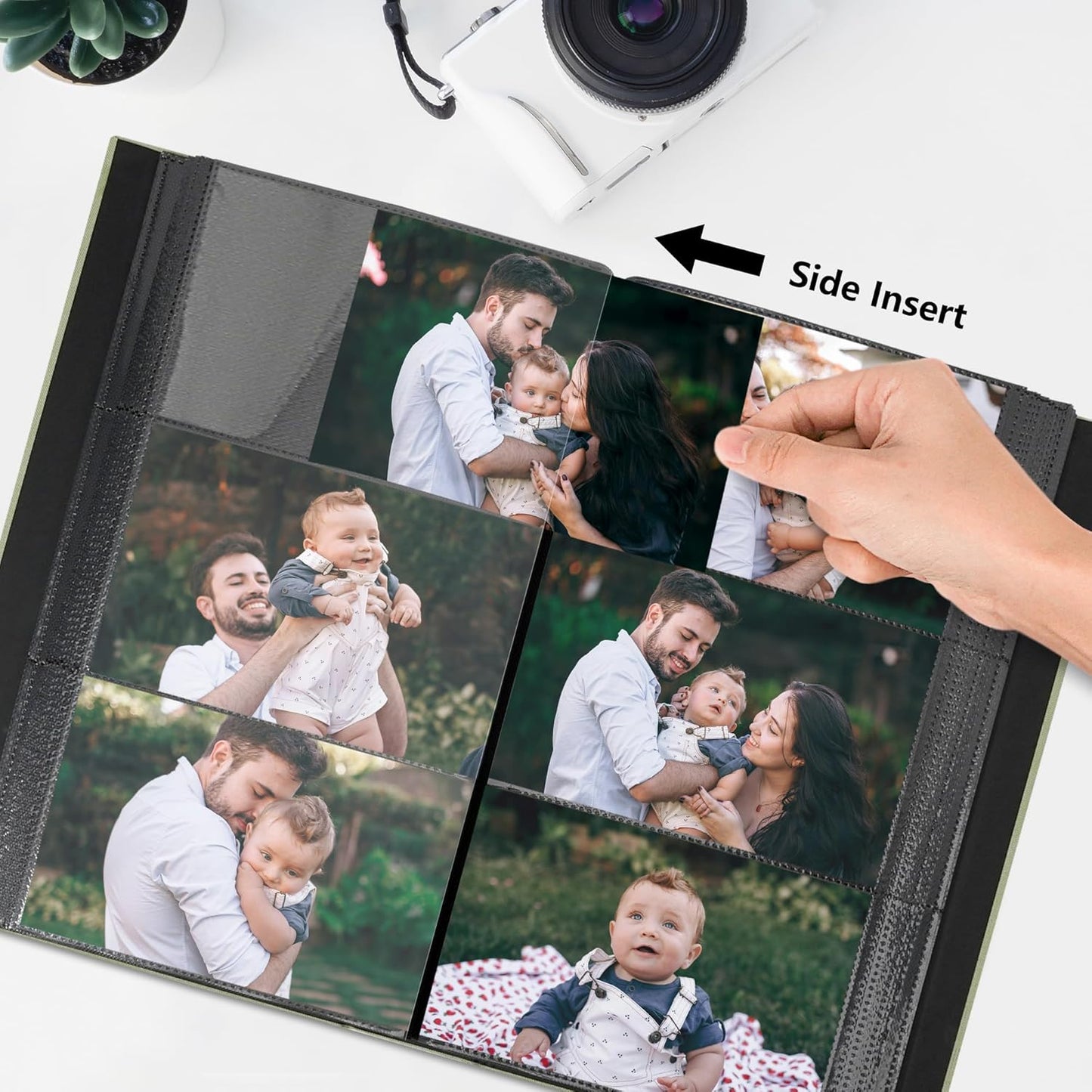 Photo Album 4x6 Pictrues 300 Pockets Linen Cover with Front Window Large Picture Book for Family Travel Wedding and Memory Keepsake Organizer Light Green