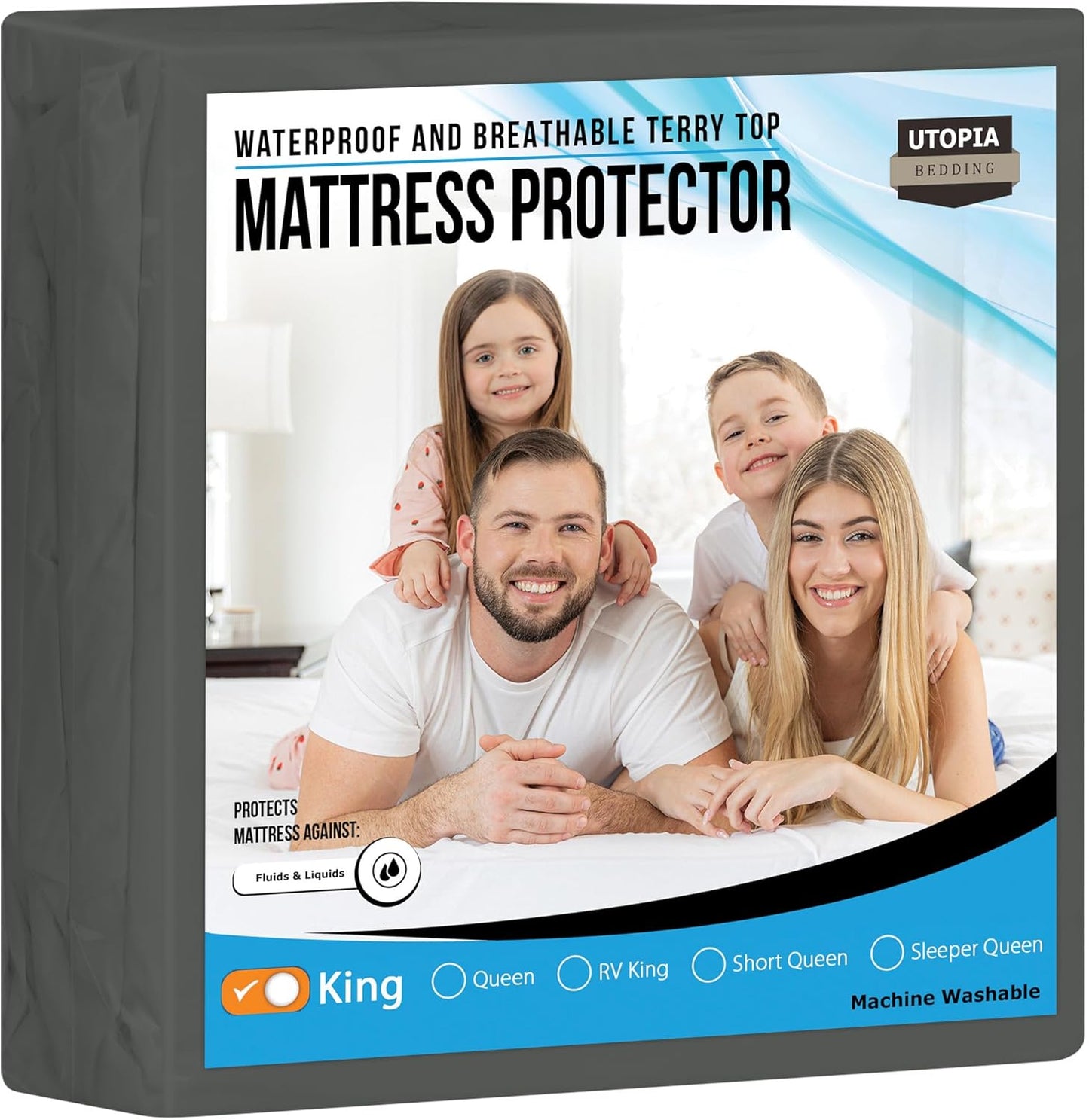Utopia Bedding Waterproof Mattress Protector King Size, Premium Terry Mattress Cover 200 GSM, Breathable, Fitted Style with Stretchable Pockets (Gray)