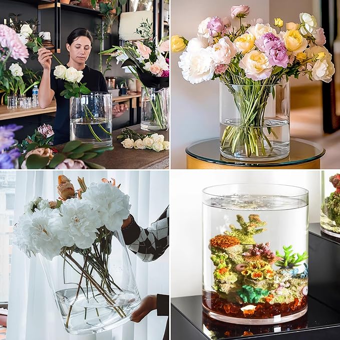 3 Acrylic Cylinder Clear Vase, Extra Large Unbreakable Plastic Flower Vases for Home Decor Centerpieces Hydroponic Plant Flower Shop Decorative (D 9.8" -D7.9 -D D6)