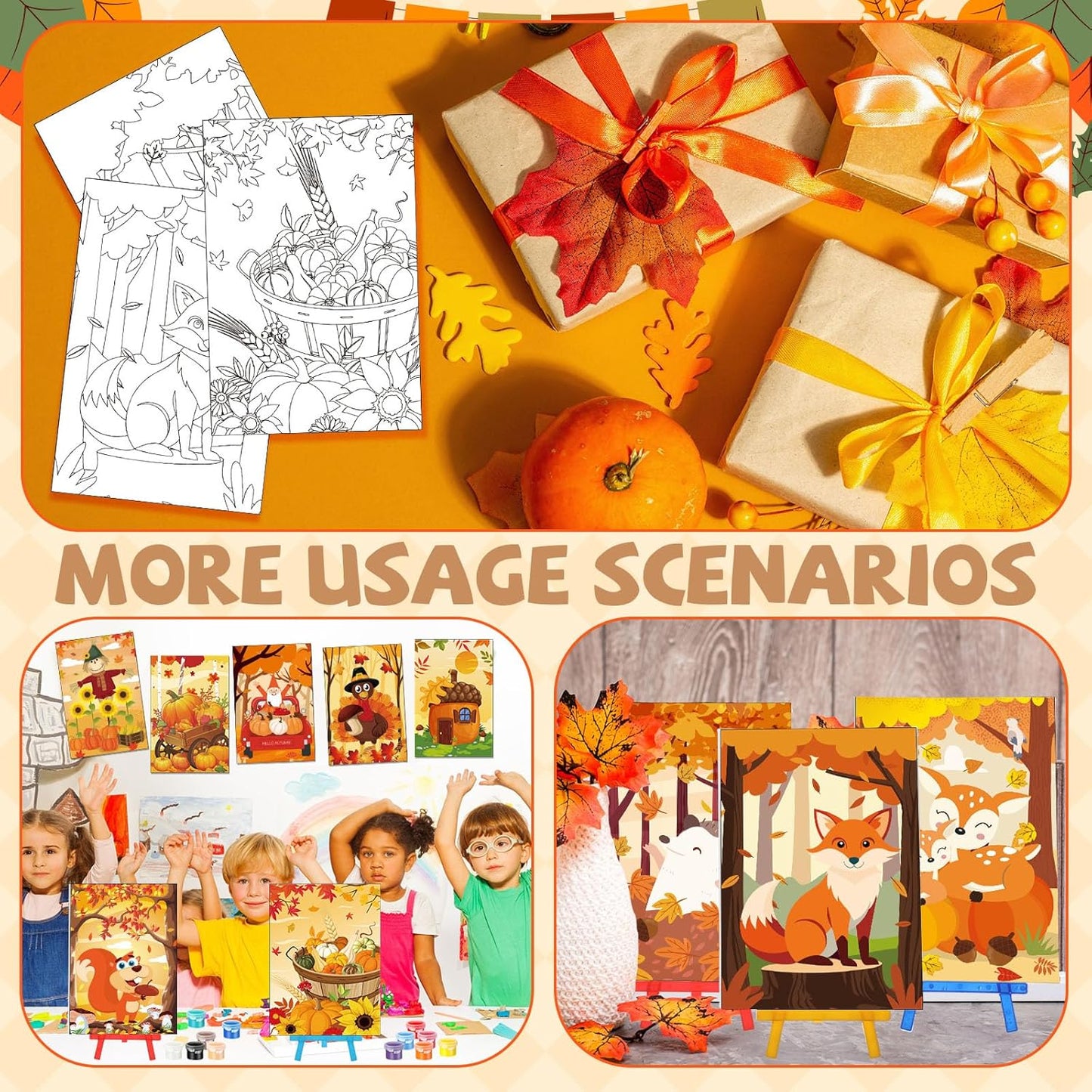 Blosssound 10 Set Pre Printed Canvas Pre Drawn Canvas Painting with Easel Kits 5" x 7" Outline Painting Panels for Beginners, DIY Craft Project, Party Favor, Home Decors(Autumn)