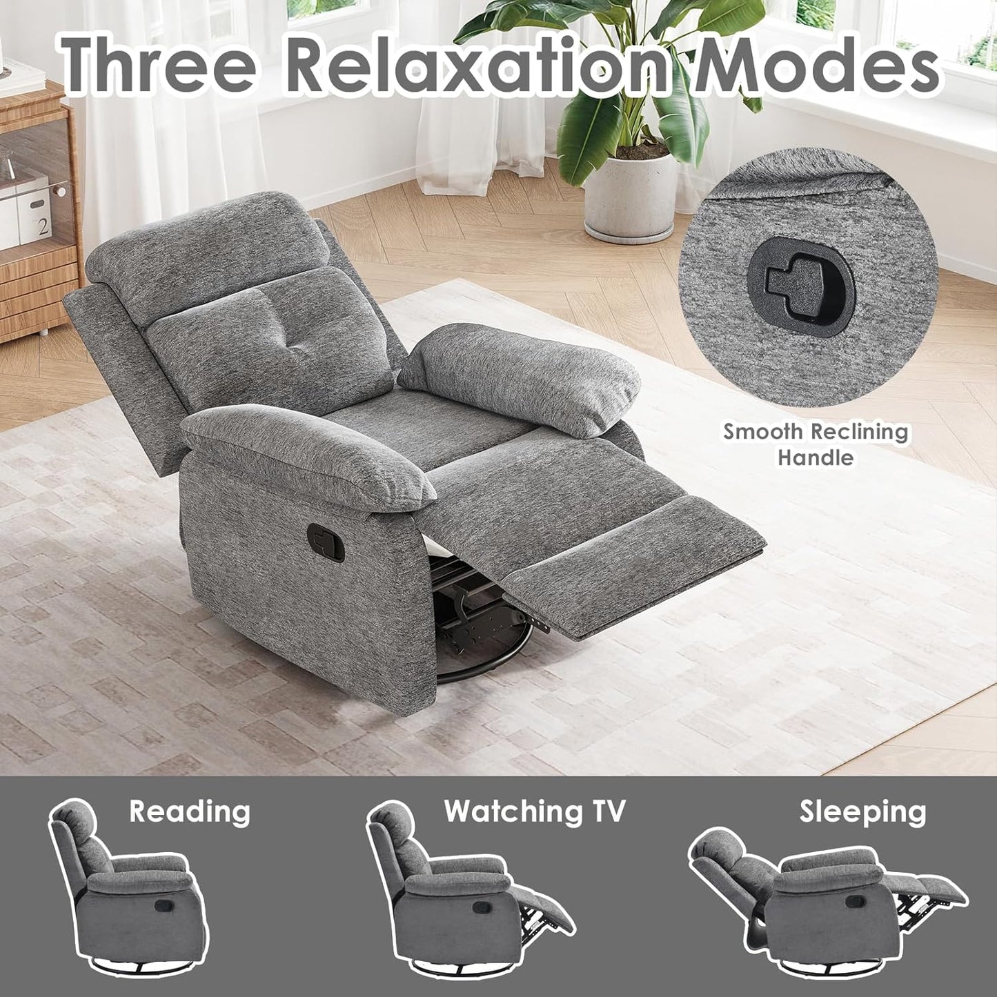 Small Rocker Swivel Recliner Chair for Adults Women for Small Spaces, Bedroom, Living Room