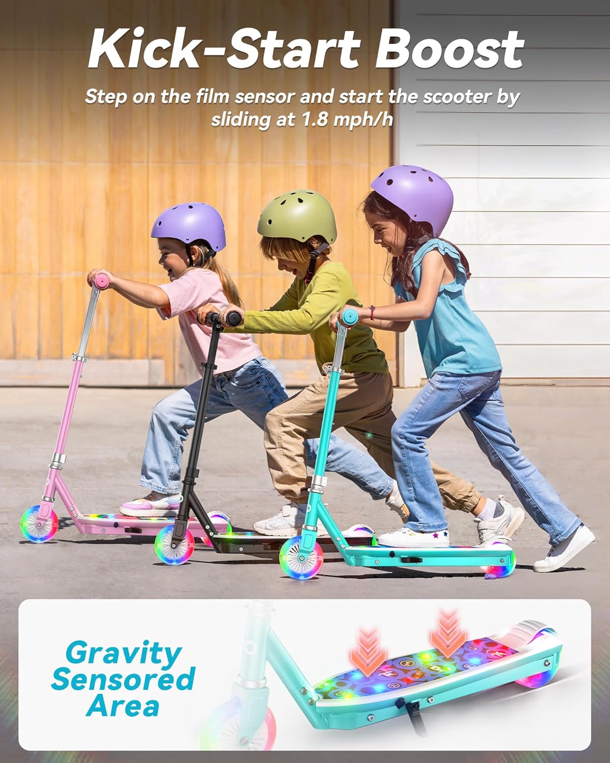 Gyroor Kids Electric Scooter with LED Lights – 2-Level Adjustable Handlebar, 5 MPH Safe Speed, Foot Sensor Start, Rear Brake, 2-Hour Charge, 121 lbs Max Load, for Boys & Girls Ages 6-12