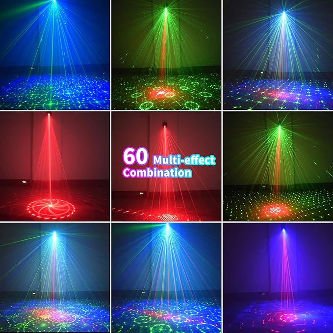 DJ Disco Stage Party Lights, LED Sound Activated Laser Light RGB Flash Strobe Projector with Remote Control for Christmas Halloween Decorations Karaoke Pub KTV Bar Dance Gift Birthday Wedding