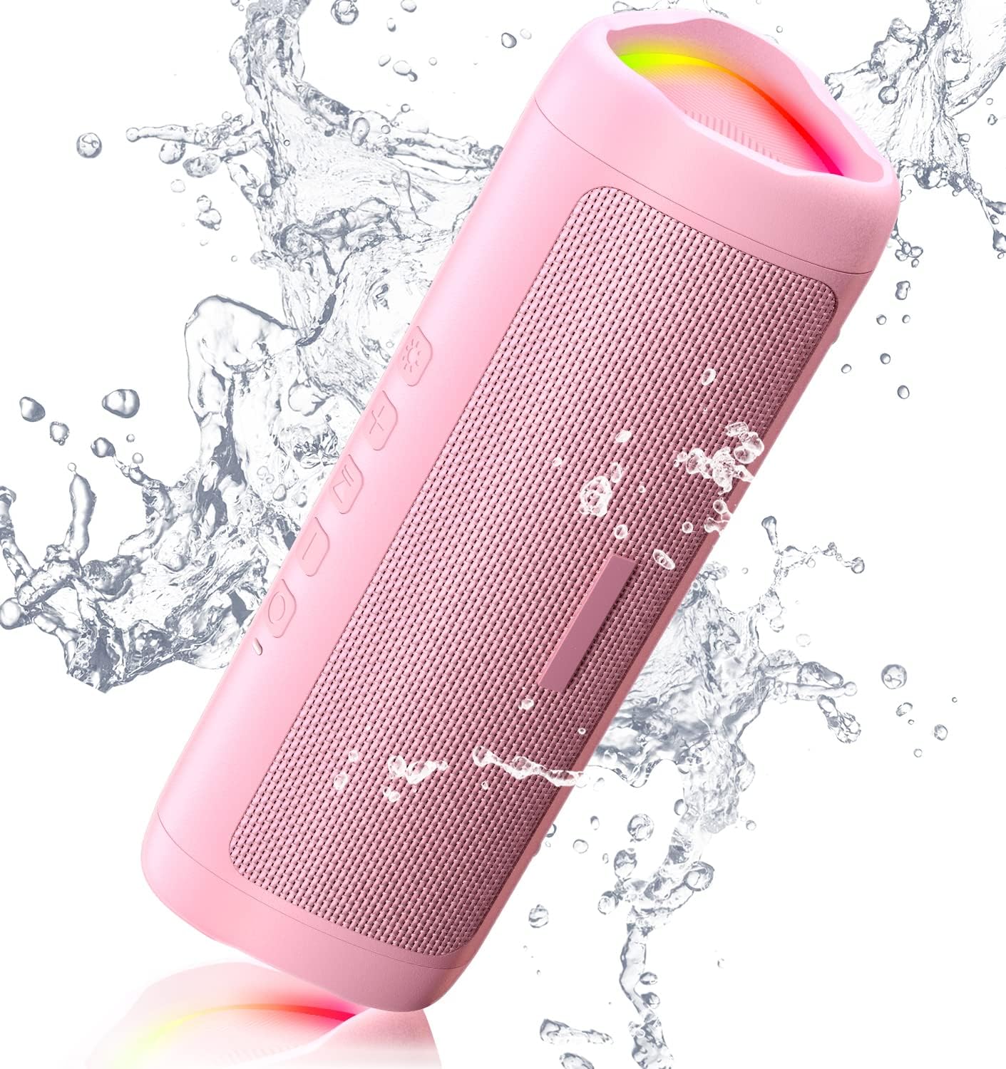 Bluetooth Speaker with HD Sound, Portable Wireless, IPX5 Waterproof, Up to 20H Playtime, TWS Pairing, BT5.3, for Home/Party/Outdoor/Beach, Stocking Stuffers, White Elephant Gifts for Adults (Pink)