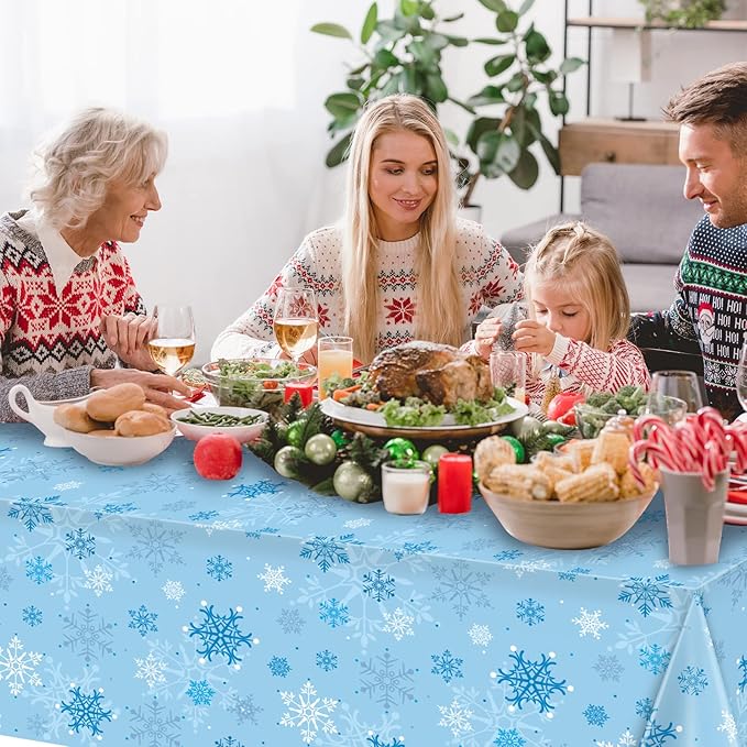 6 Pieces Christmas Snowflake Party Tablecloth Decorations,Plastic Ice Blue and White Winter Wonderland Table Cover for Winter Christmas Birthday Holiday Party Decorations and Supplies,54x108 inch…