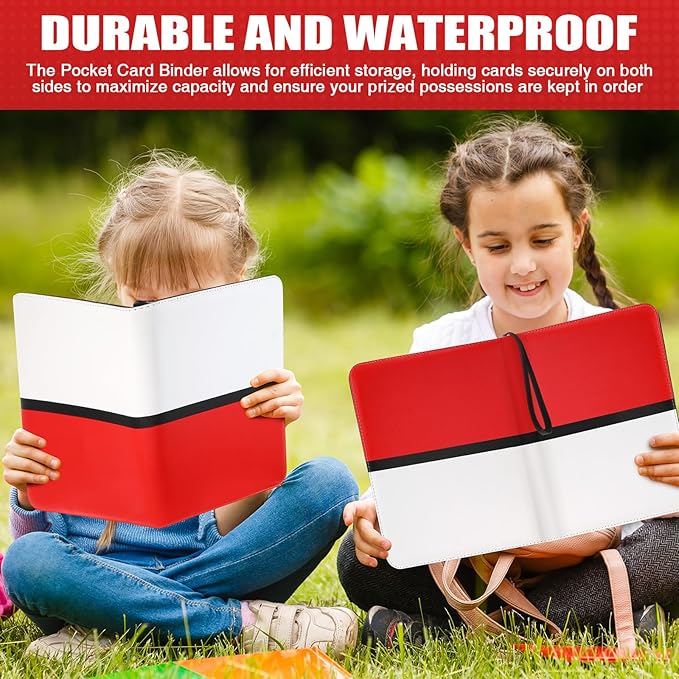 Pinkunn 2 Pack 9 Pocket Card Binder, 900 Double Sided Pocket PU Collection Binder White Red Zip Trading Card Collector Album Cards Folder Compatible with MTG, TCG, Sports Cards Game Birthday Gifts