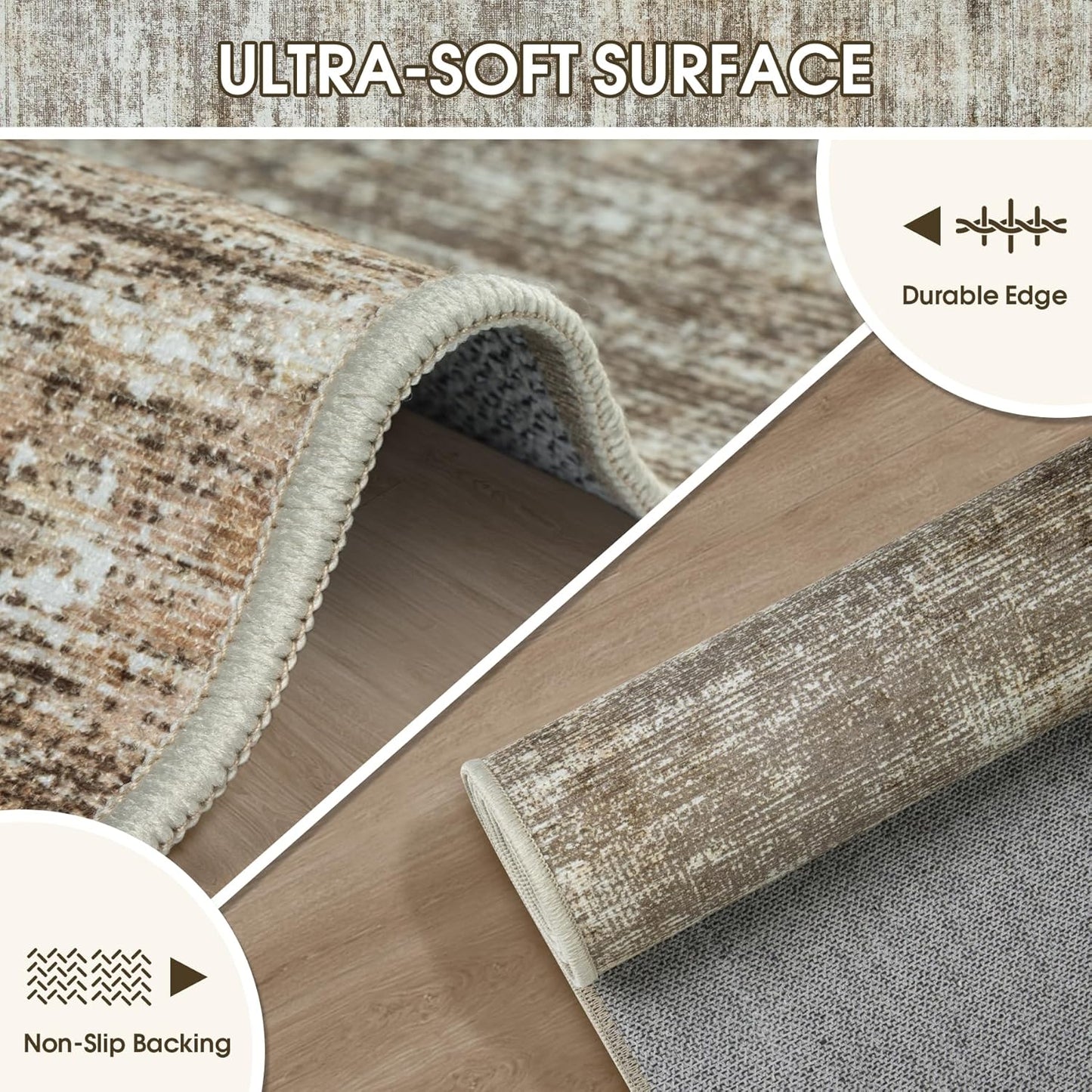 Runner Rug 2'6''x8' Kitchen Runner Rug: Modern Abstract Washable Area Rug with Non-Slip Backing, Thin Long Carpet Runner for Hallway, Bedroom, Laundry Room-Brown