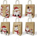 HSMOK 24PCS Christmas Gift Bags with Handles – 6 Festive Designs Medium Holiday Kraft Paper Bags for Kids, Adults, Party Favor, Treat, Goodie, Shopping, Xmas Decorations, 7.08x3.5x8.86 Inch